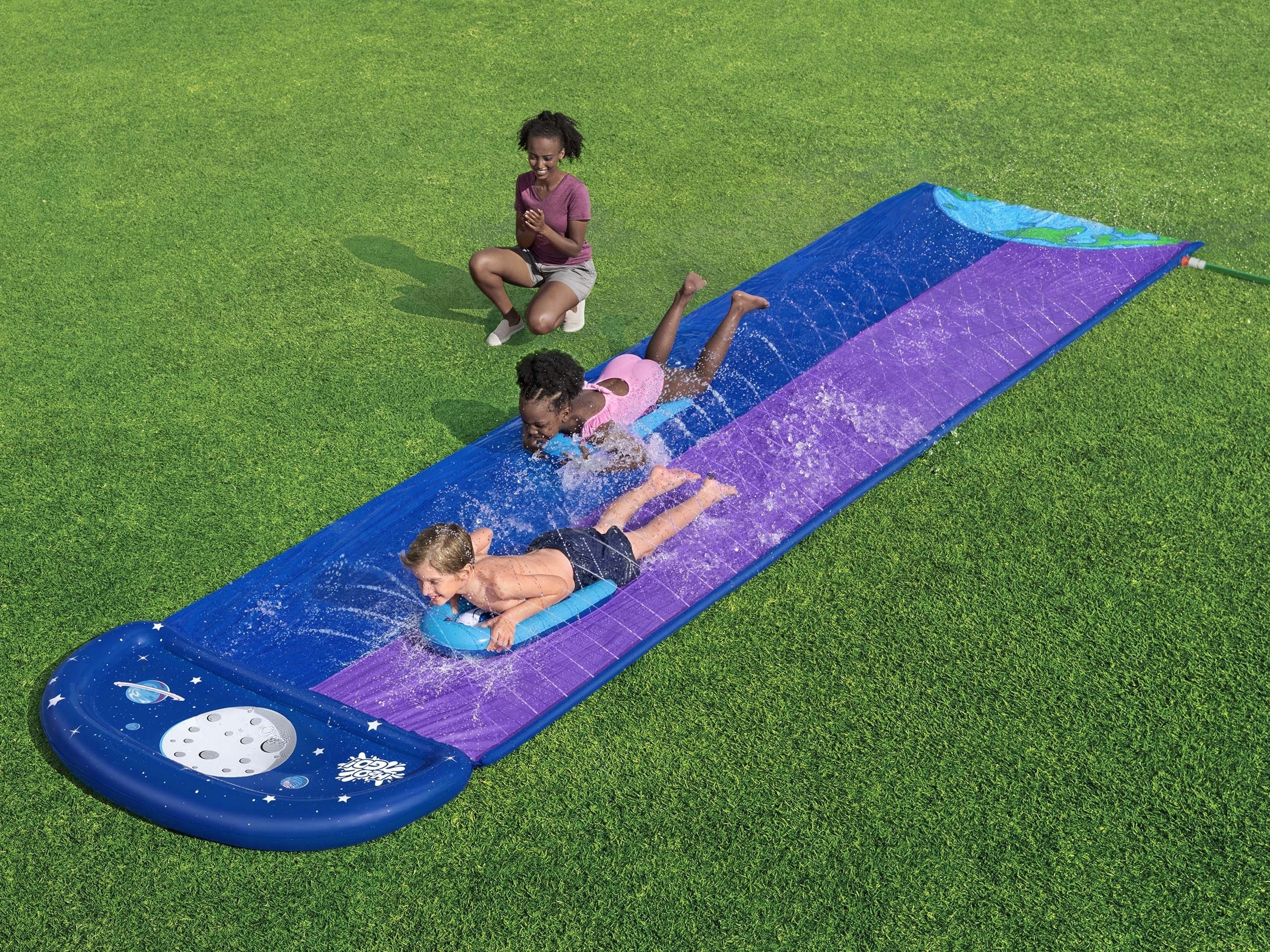 3in1 Water Slide Double Slide 488cm With Water Fountain +2 Inflatable Boards Brand Bestawy