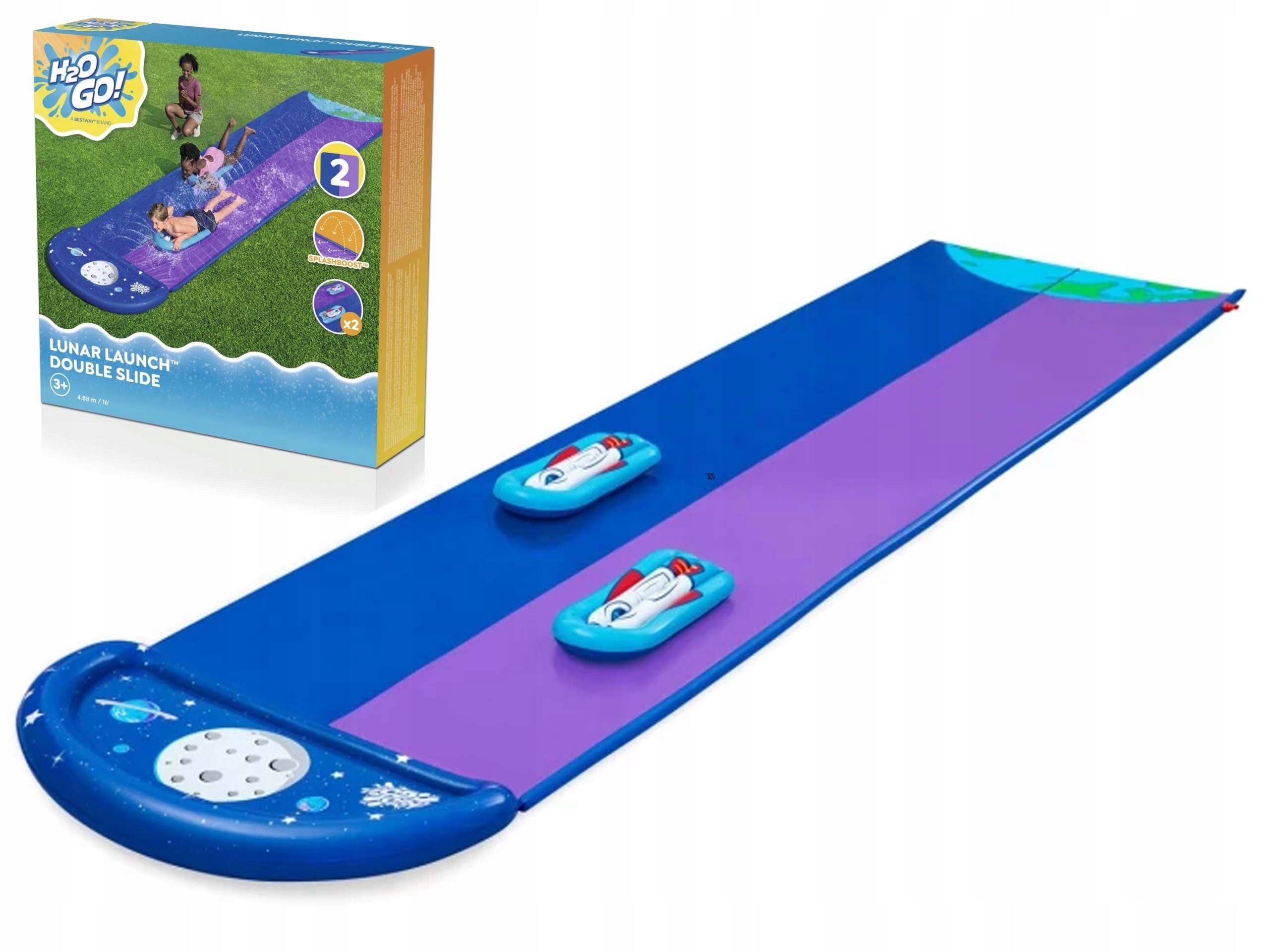 3in1 Water Slide Double Slide 488cm With Water Fountain +2 Inflatable Boards