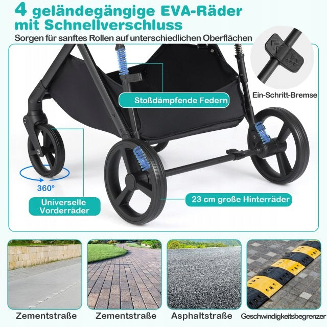 3in1 folding stroller with reversible seat, reclining, black, Manufacturer code BC10322DE-BK