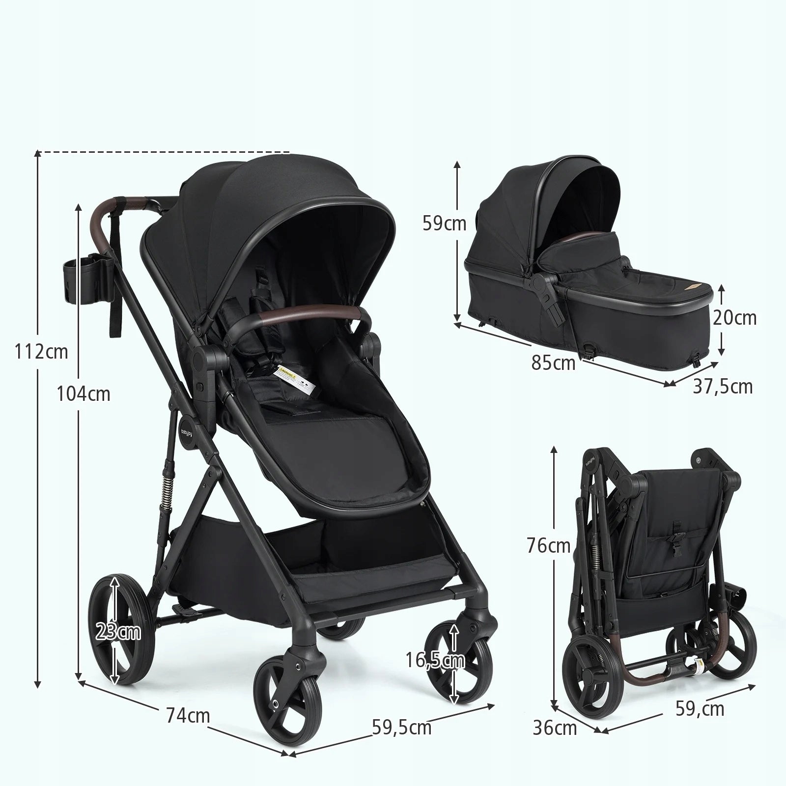 3in1 folding stroller with reversible seat, reclining, black, Packaging status original