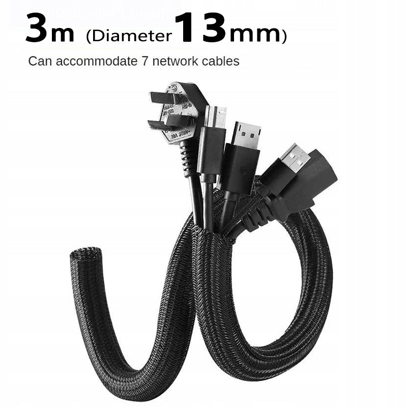 3m x 13mm Black Cable Sleeve, Wire Protector & Organizer, Cable Wrap