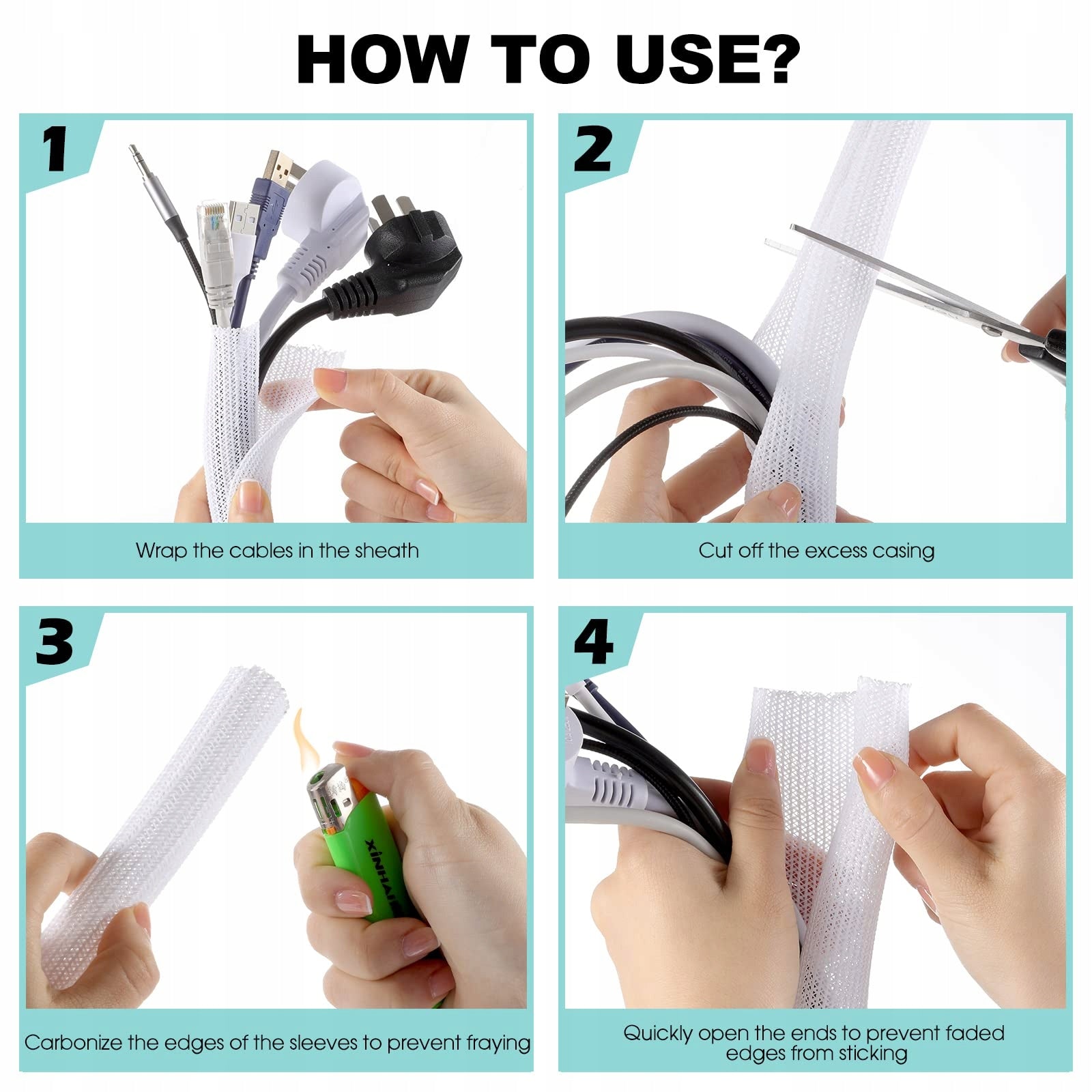3m x 13mm White Cable Sleeve, Wire Protector & Organizer, Cable Wrap Manufacturer code ZSYS
