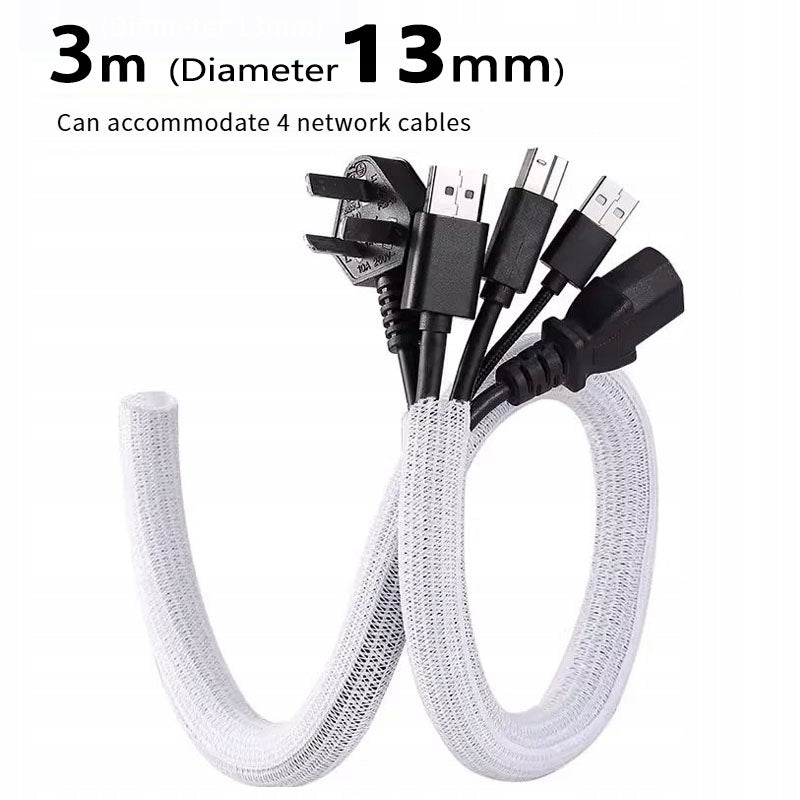 3m x 13mm White Cable Sleeve, Wire Protector & Organizer, Cable Wrap