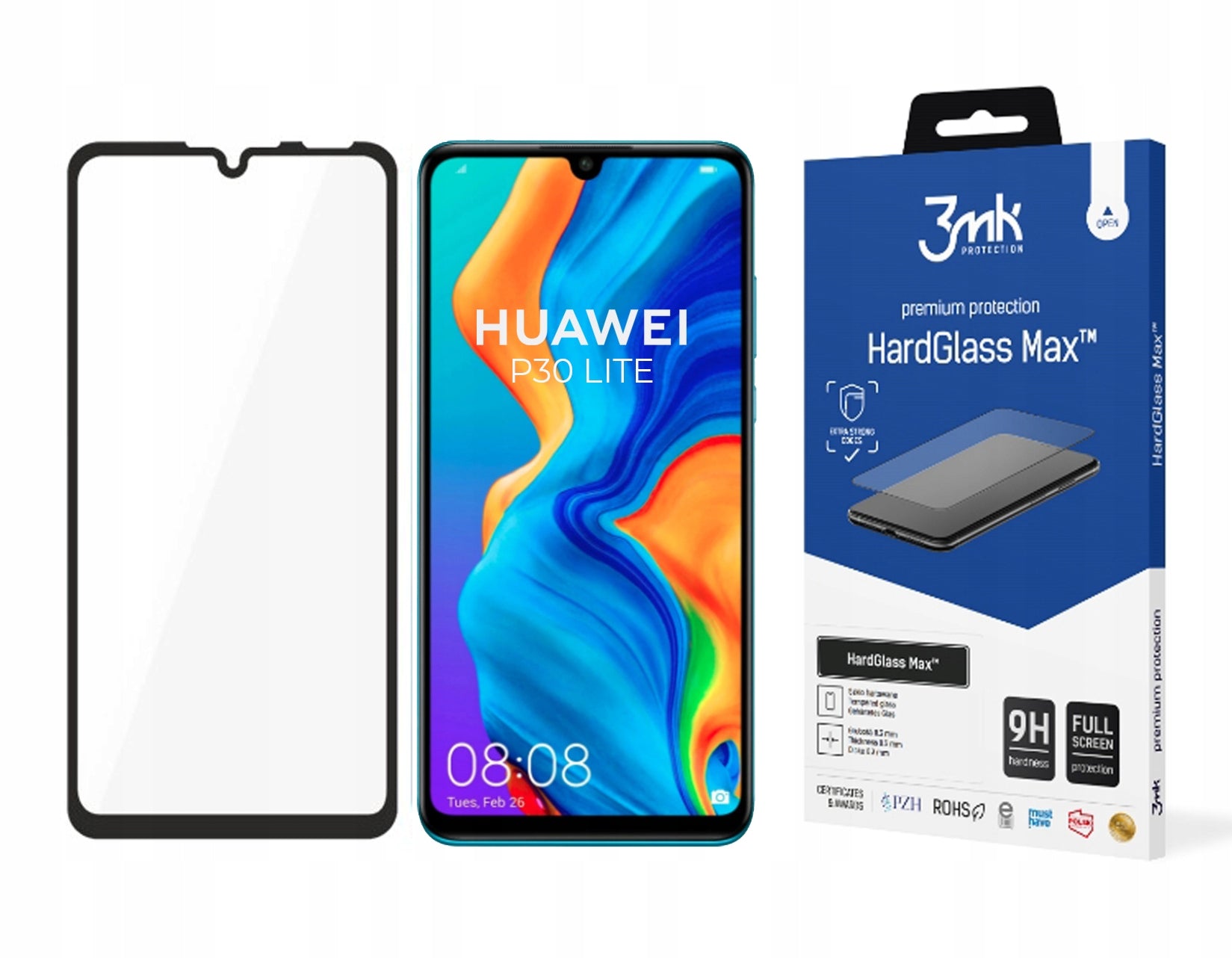 LCD apsauginis stikliukas 3MK Hard Glass Max Huawei P30 Lite juodas