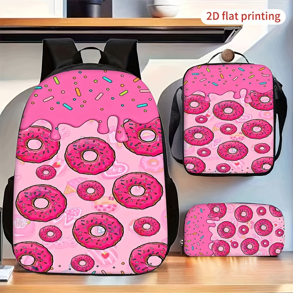 3pc Pink Cute Pattern Bag Set with Crossbody Pencil Pouch 2D Flat