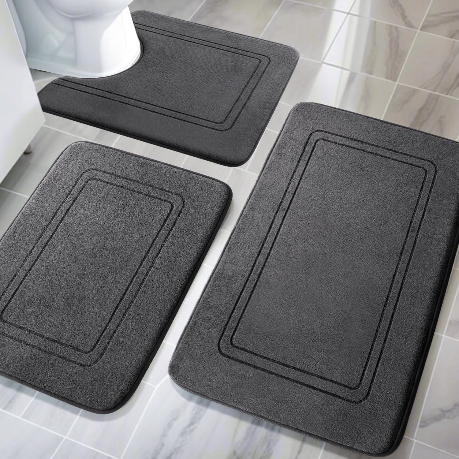 3pcs Bathroom Rugs SET NON-SLIP Mega Soft Thickness