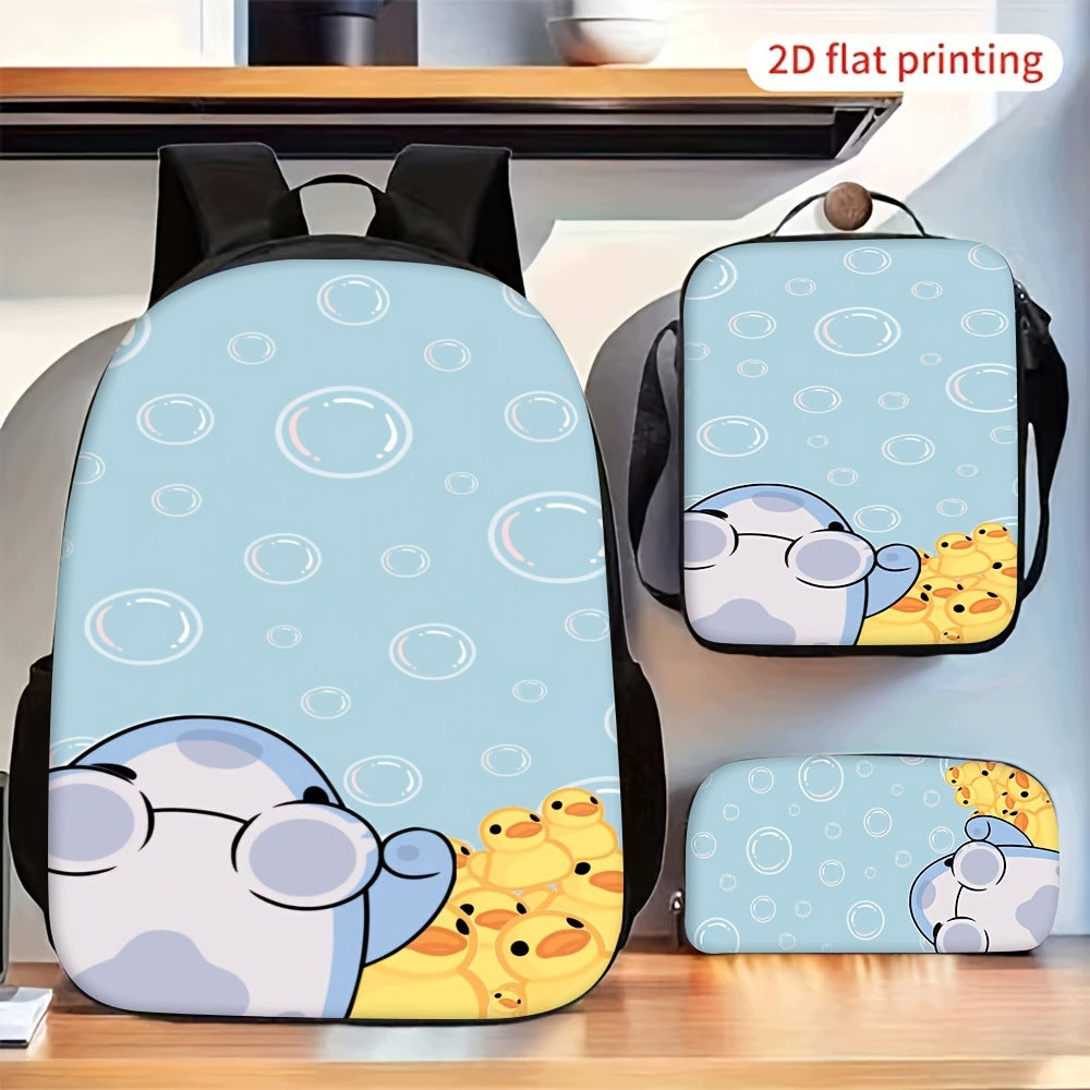 3pcs Cute Bubble Cartoon Print Backpack Set with Lunch Bag