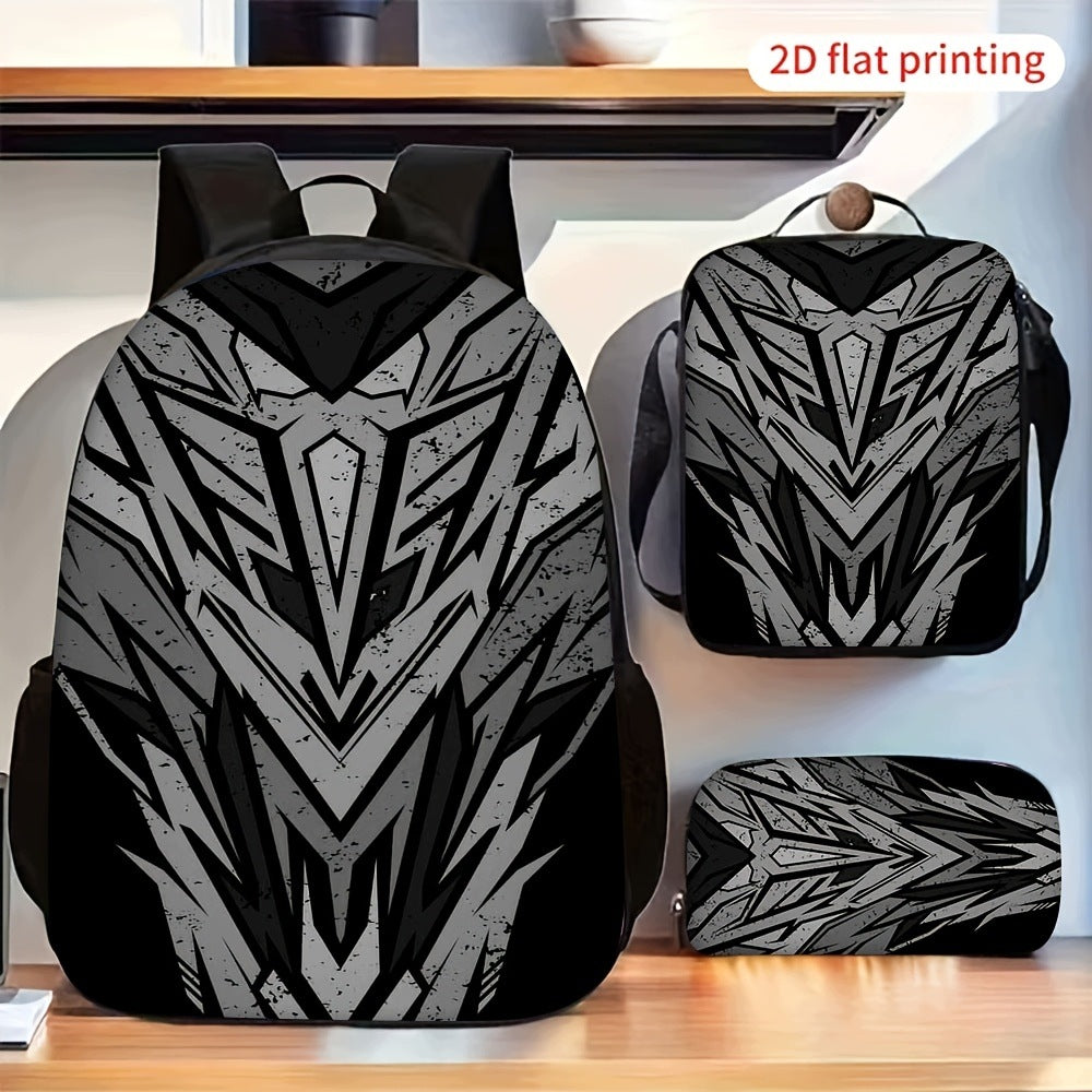 3pcs Dark Abstract Geometric Pattern Backpack Crossbody Bag Pencil Case