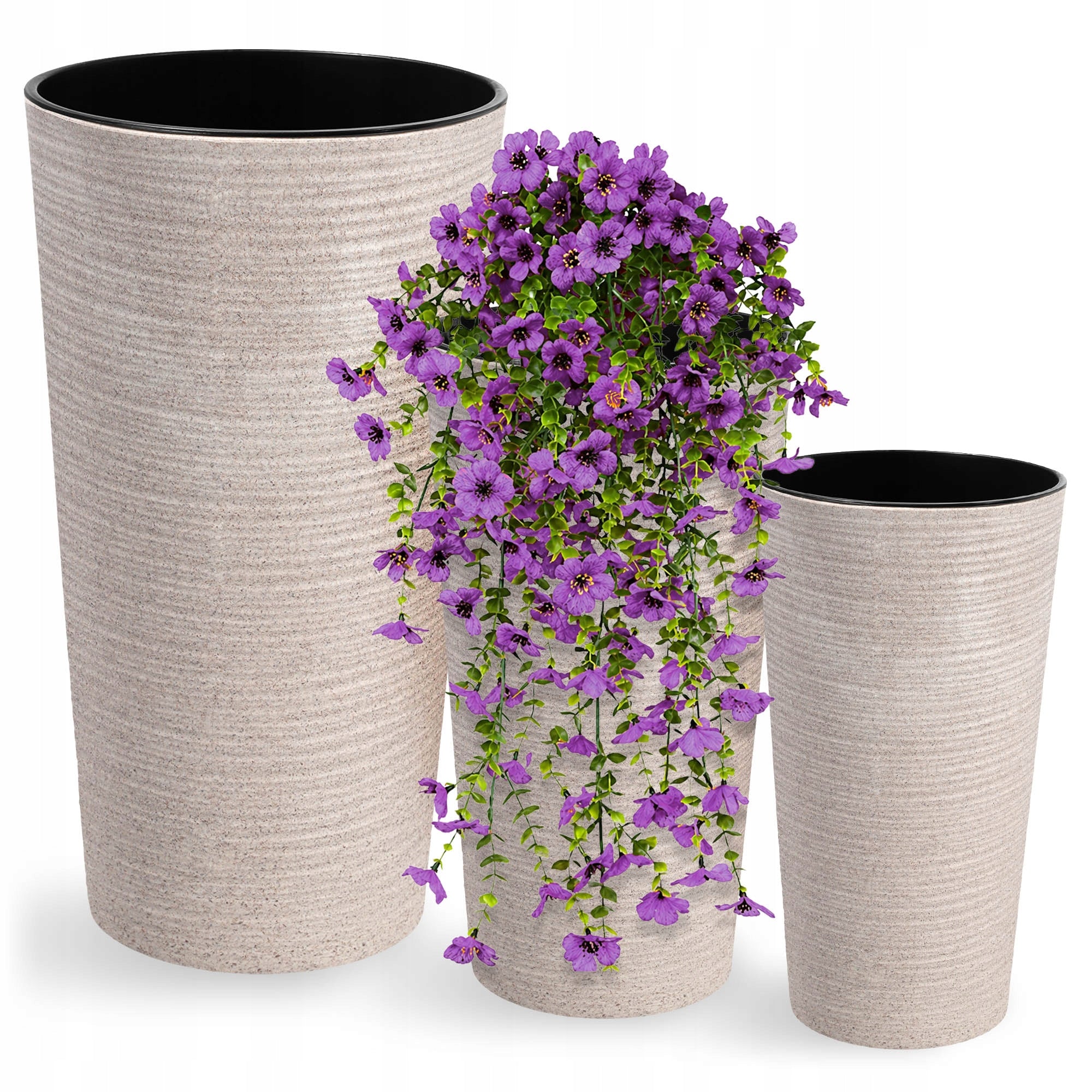 3pcs FLOWER POT 37+47+57 cm GARDEN + CARTRIDGE HIGH LARGE BEIGE SET