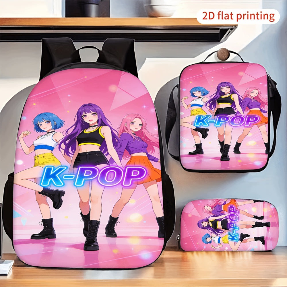 3pcs K Pop Fashion Girl Group Print Backpack Lunch Bag Pencil Case