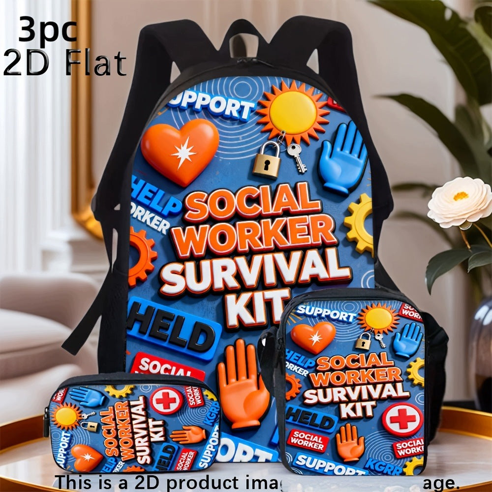 3pcs Social Worker Survival Kit Pattern Printed Bags Set