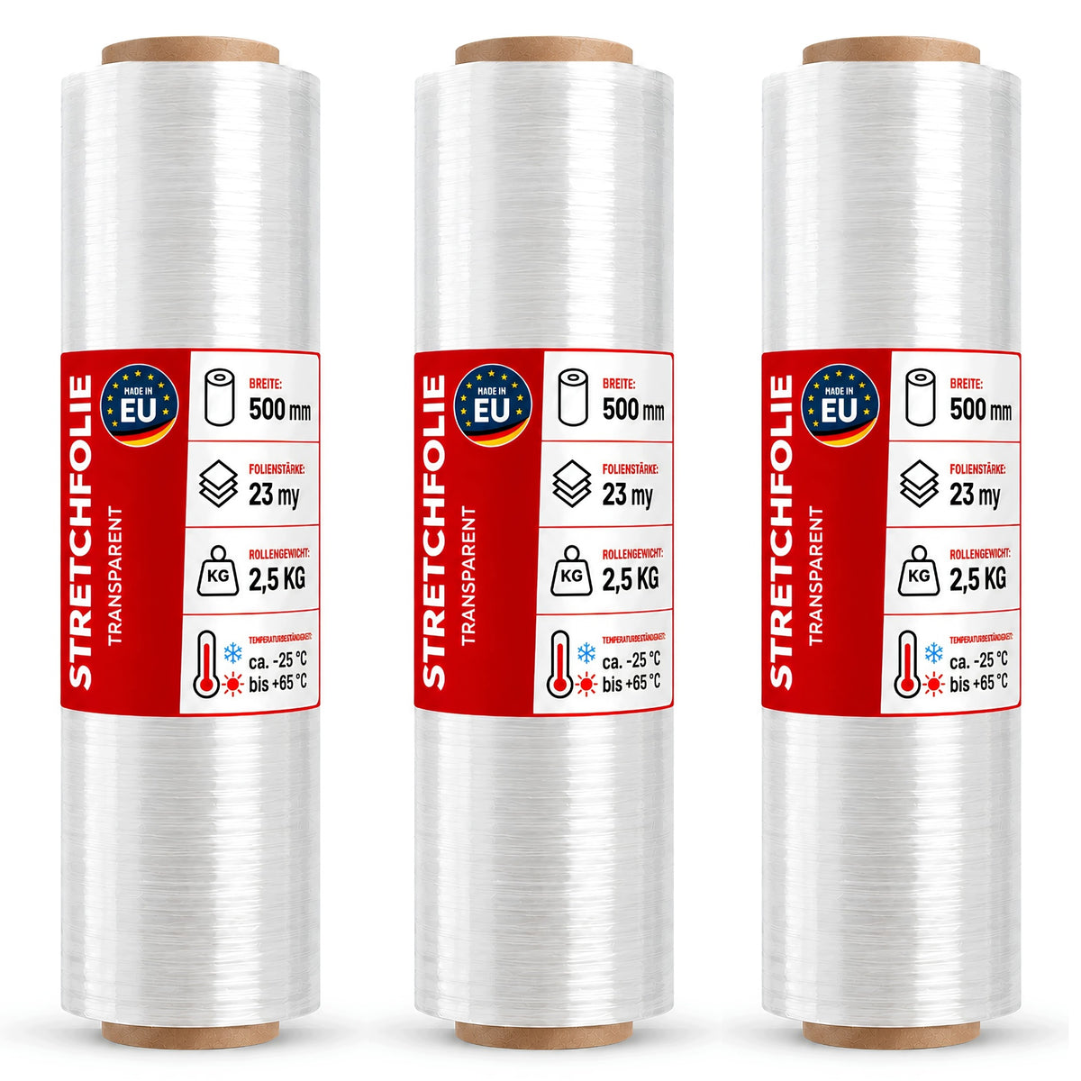 3pcs rolls transparent stretch film 2,5kg