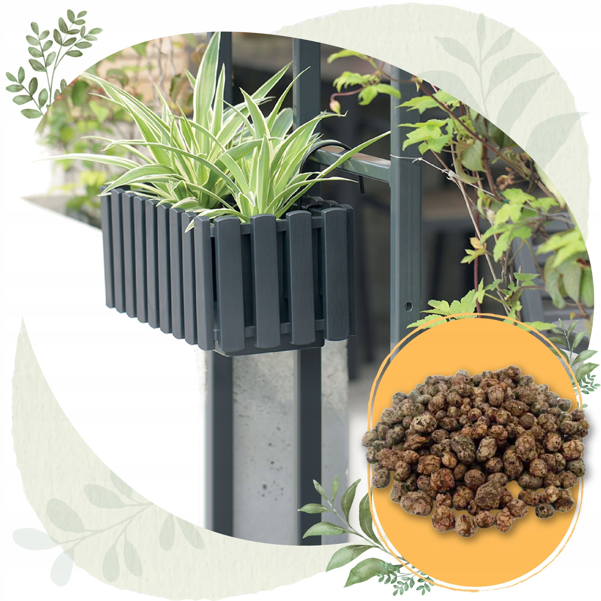 3x Balustrade box DDEF600W Balcony flowerpot + expanded clay 3l Color gray