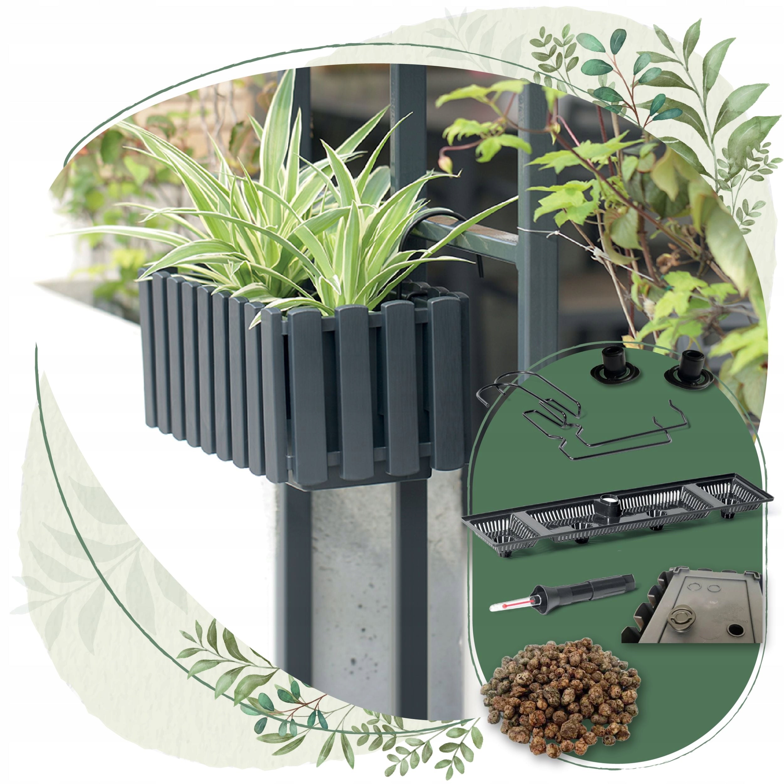 3x Balustrade box DDEF600W Balcony flowerpot + expanded clay 3l Maximum width 18 cm