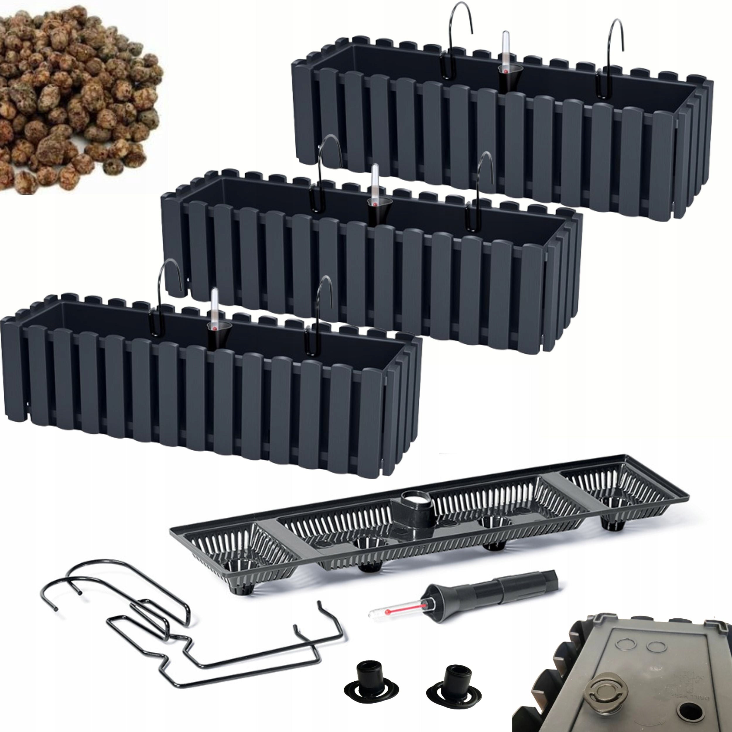 3x Balustrade box DDEF600W Balcony flowerpot + expanded clay 3l