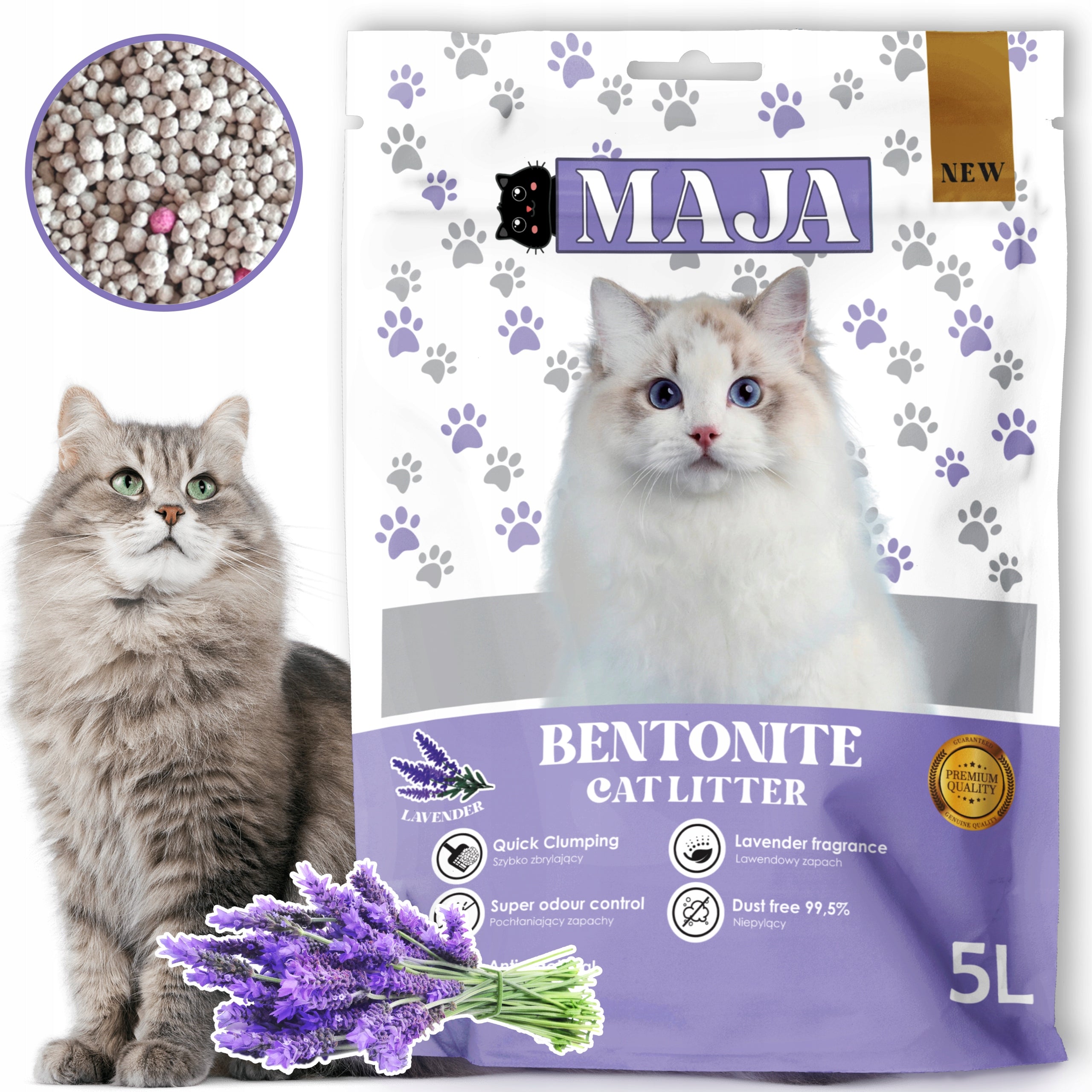 3x Bentonite Litter MAJA PREMIUM Lavender SET 15L Brand Maja