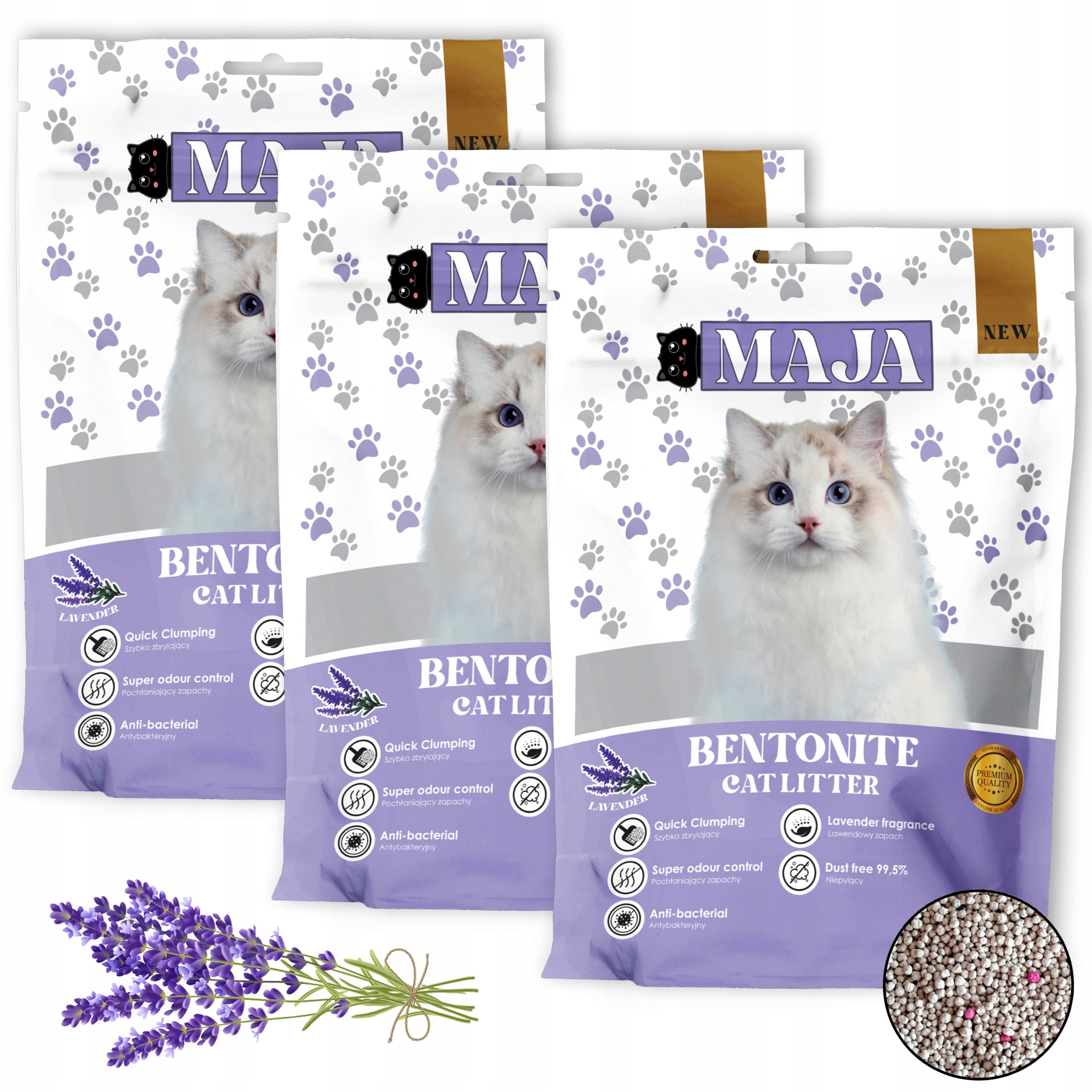 3x Bentonite Litter MAJA PREMIUM Lavender SET 15L