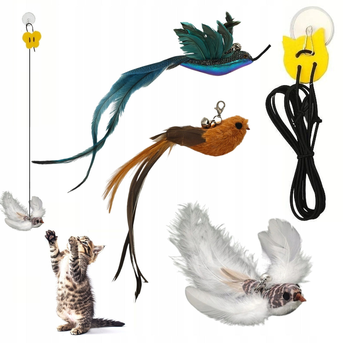 3x Bird with Bell Hanging Cat Toys Adjustable Eraser SET