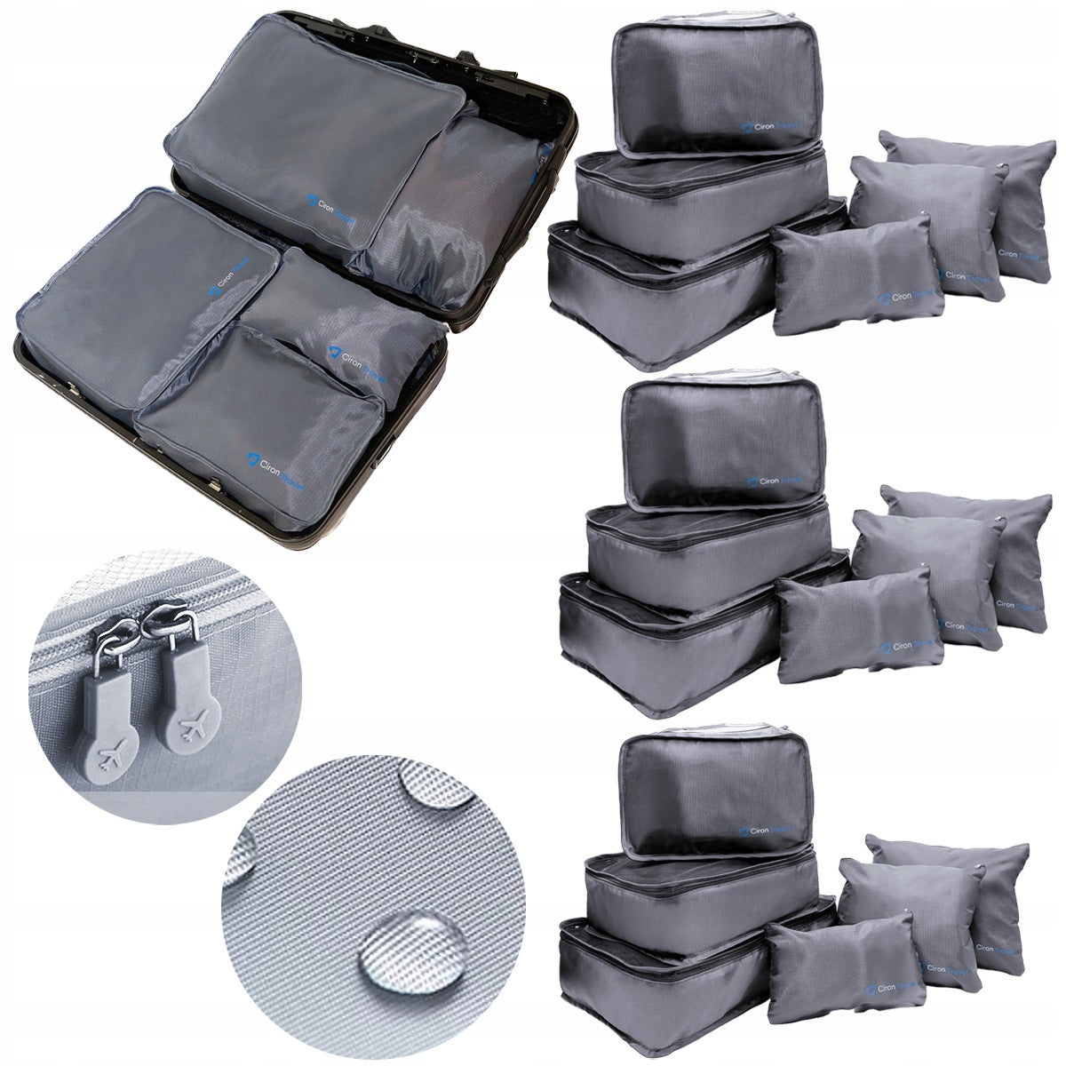 3x CIRON TRAVEL SET OF TRAVEL ORGANIZERS backpack suitcase 6 el. Grey