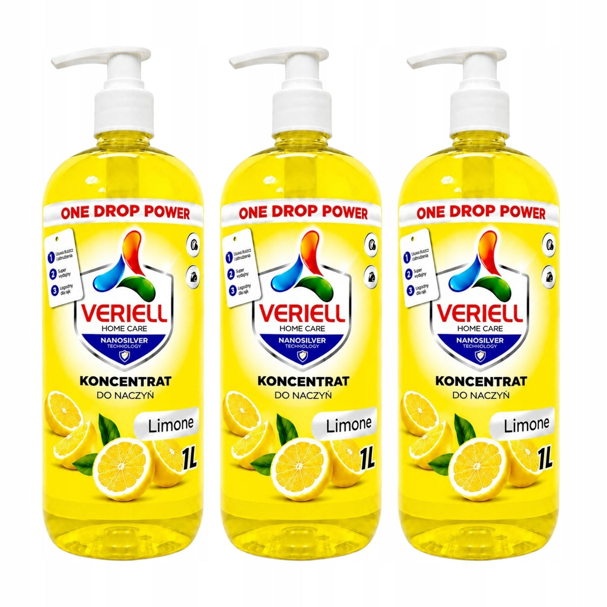 3x DISHWASHING LIQUID VERIELL LEMON 1000 ML CONCENTRATE