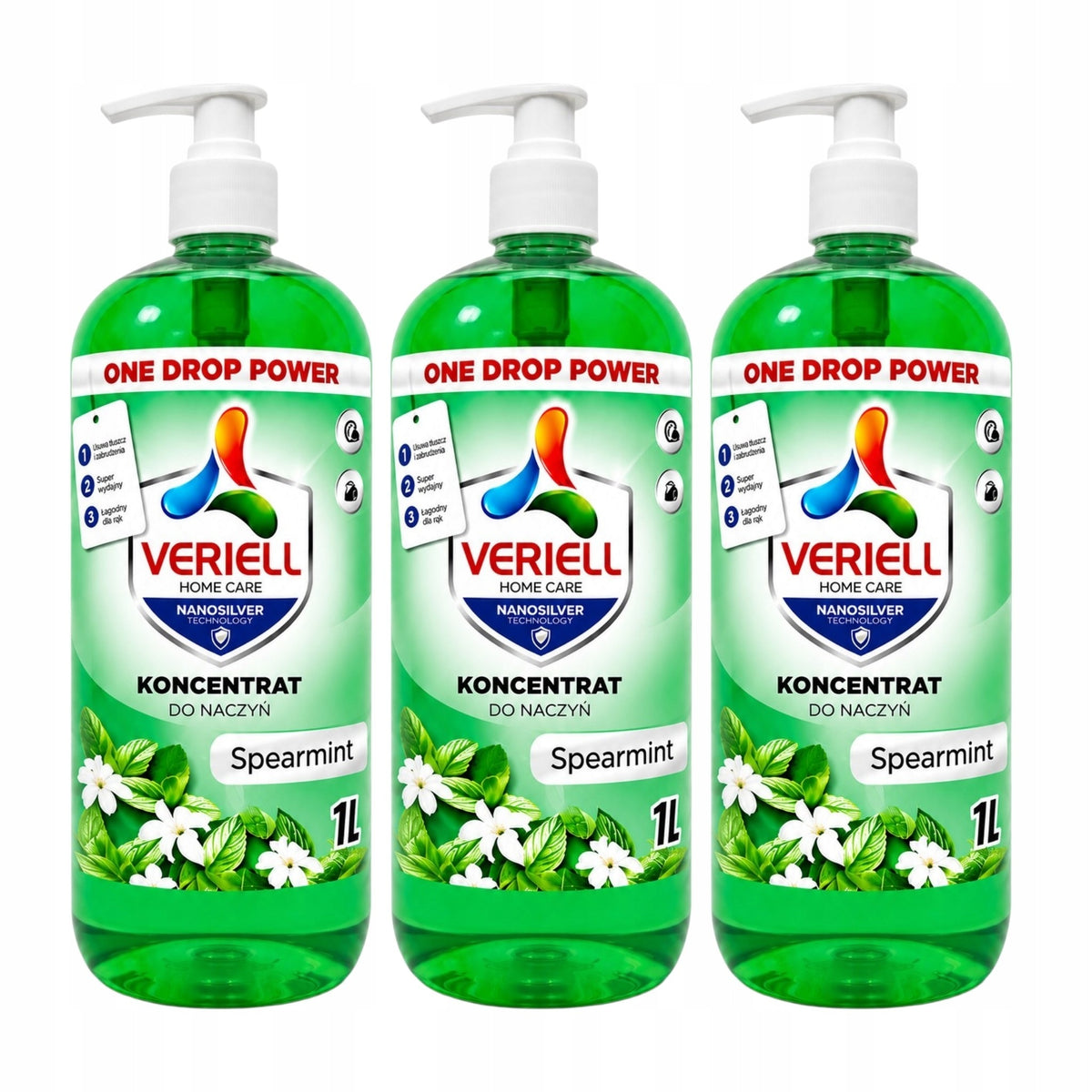 3x DISHWASHING LIQUID VERIELL MINT 1000 ML SPEARMINT CONCENTRATE