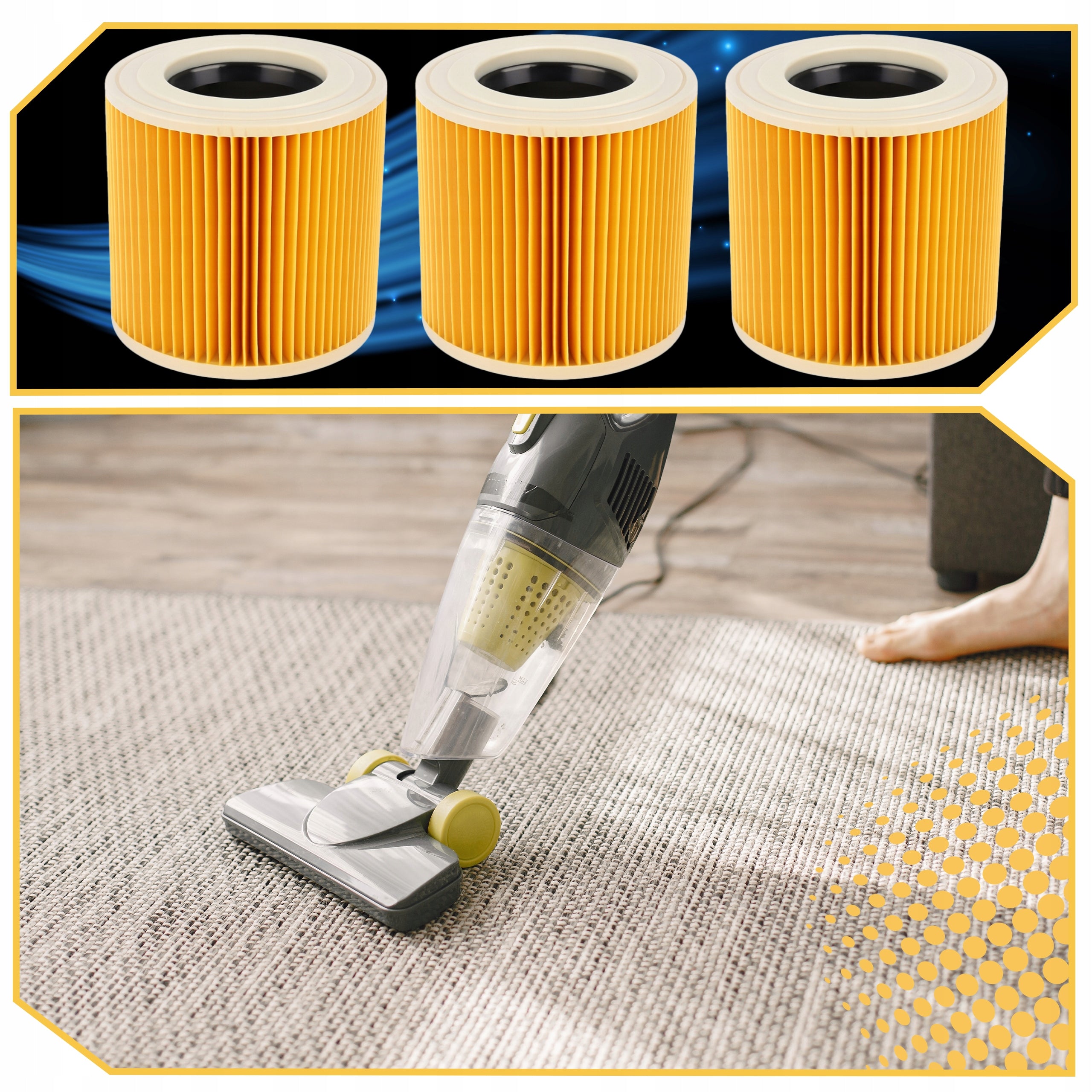 3x FILTER FOR KARCHER WD3 VACUUM CLEANER Filters 3 PCS WD 3 MV3 WD2 SE4001 KWD3 Model F-K-3x