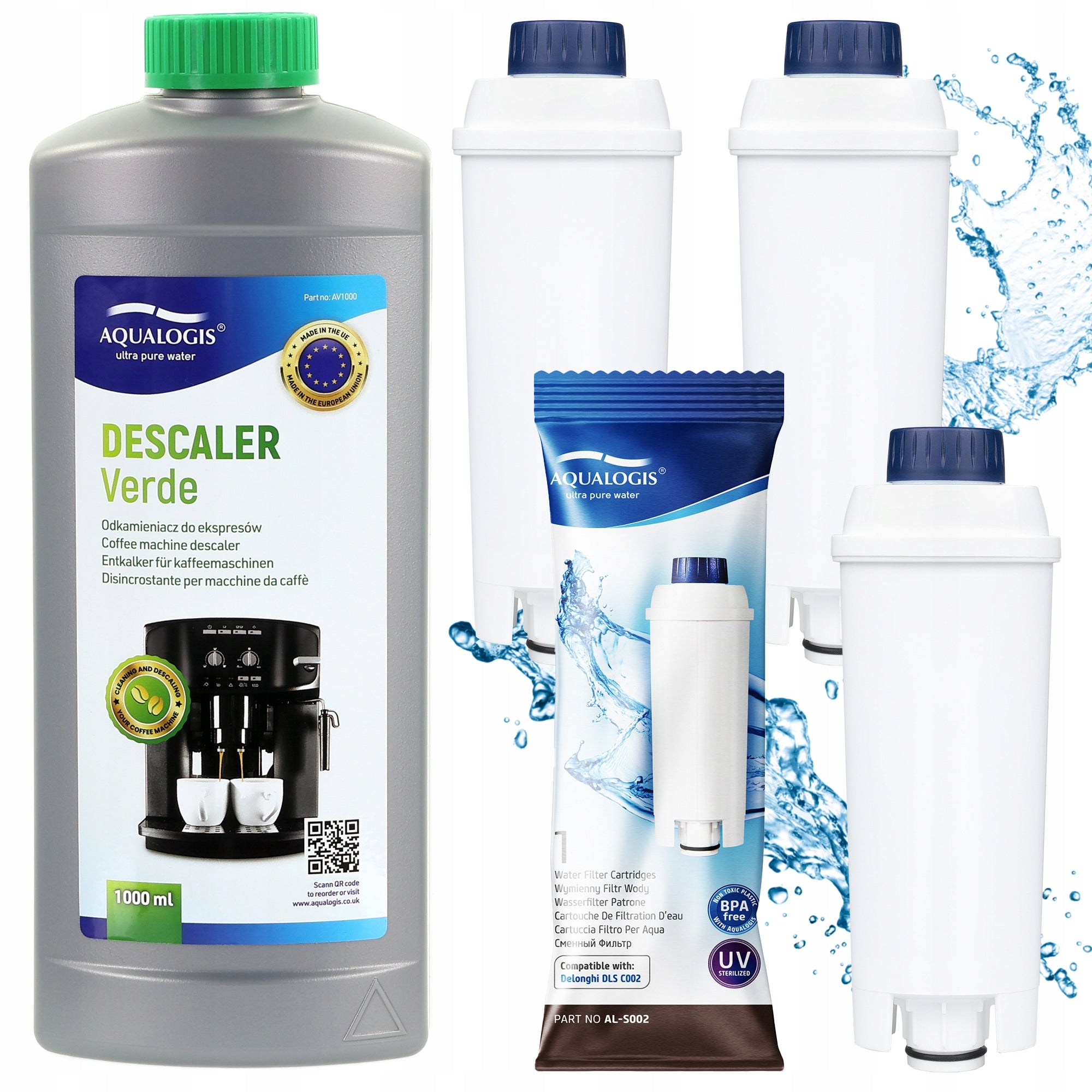 3x Filter for Delonghi AL-S002 + Descaler Verde 1L