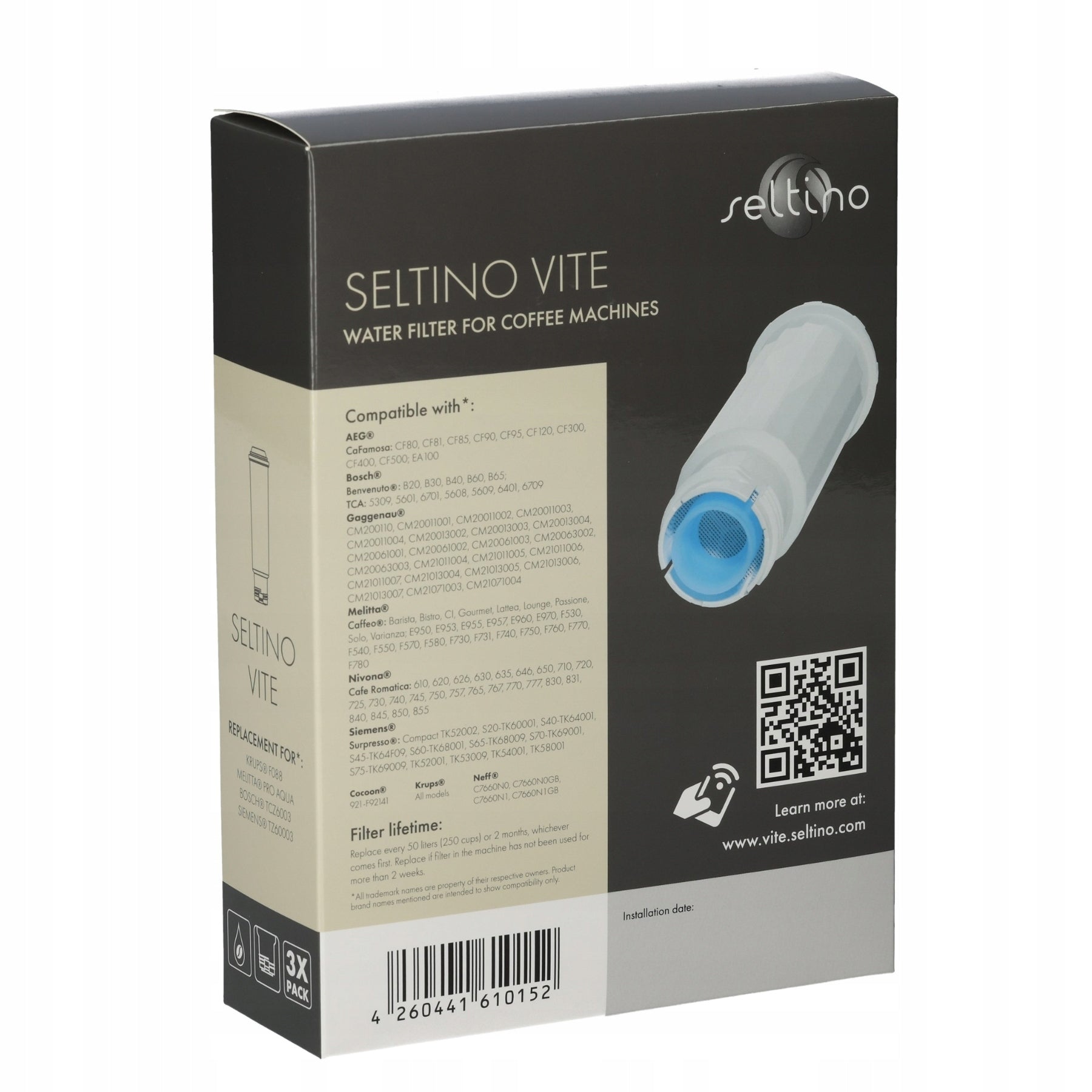 3x Filter for Krups machine replacement Seltino Vite Brand Seltino