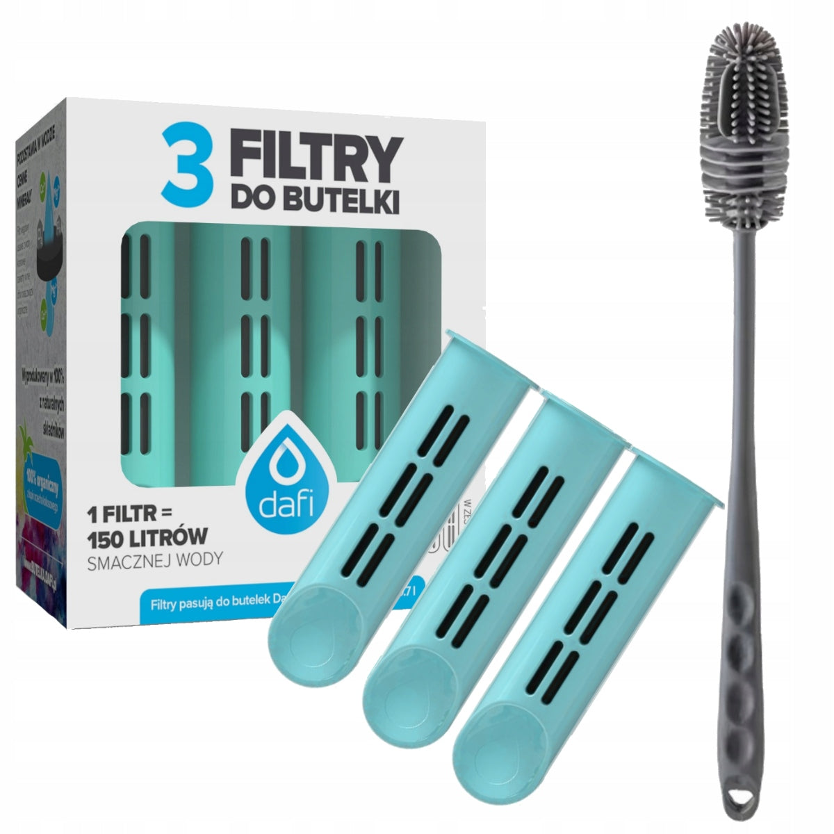 3x Filter for bottle Dafi turquoise + washing brush