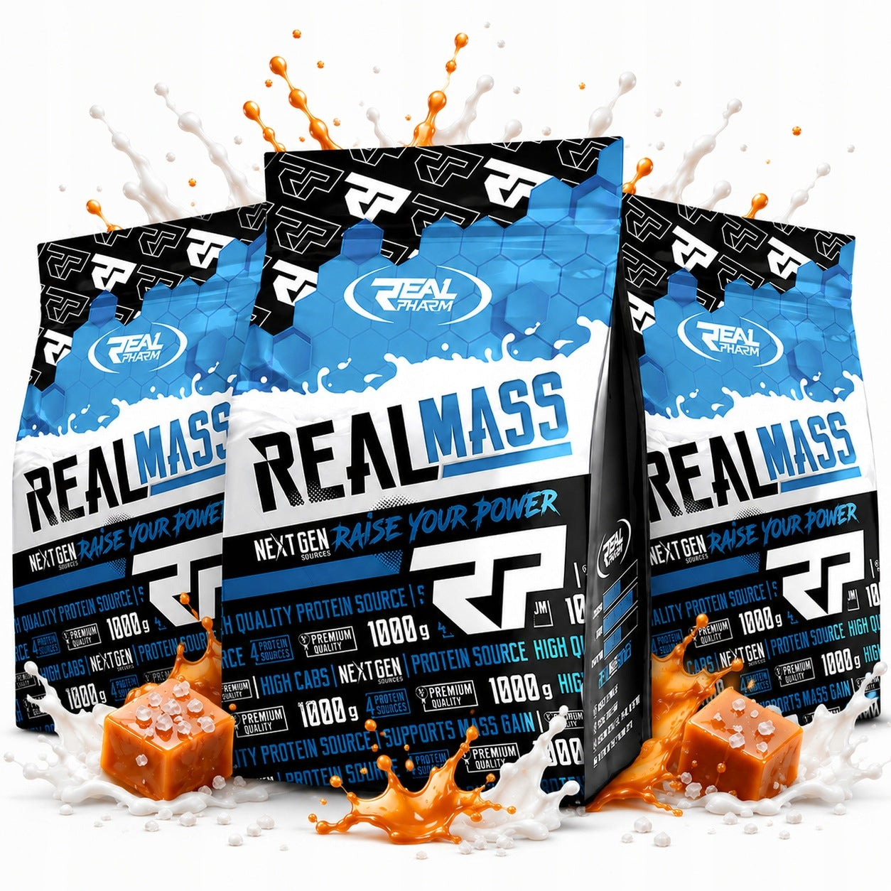 3x GAINER FOR MASS protein carbohydrates Salted Caramel REAL PHARM Real Mass 1kg