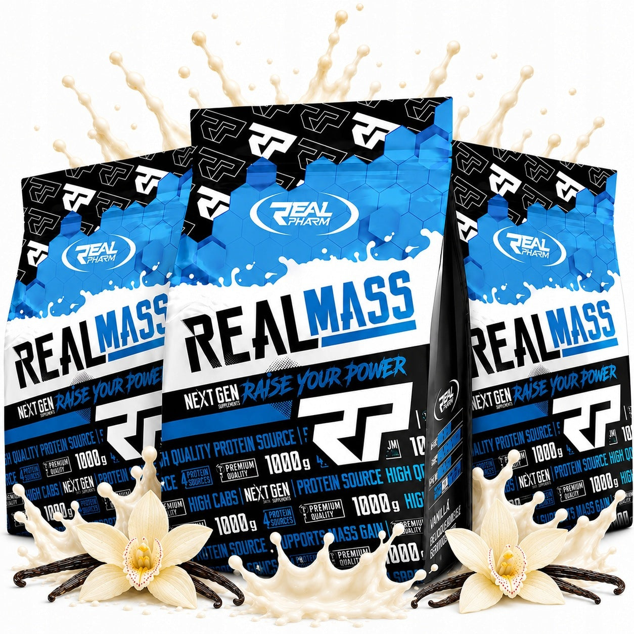3x GAINER FOR MASS protein carbohydrates VANILLA REAL PHARM Real Mass 1000g