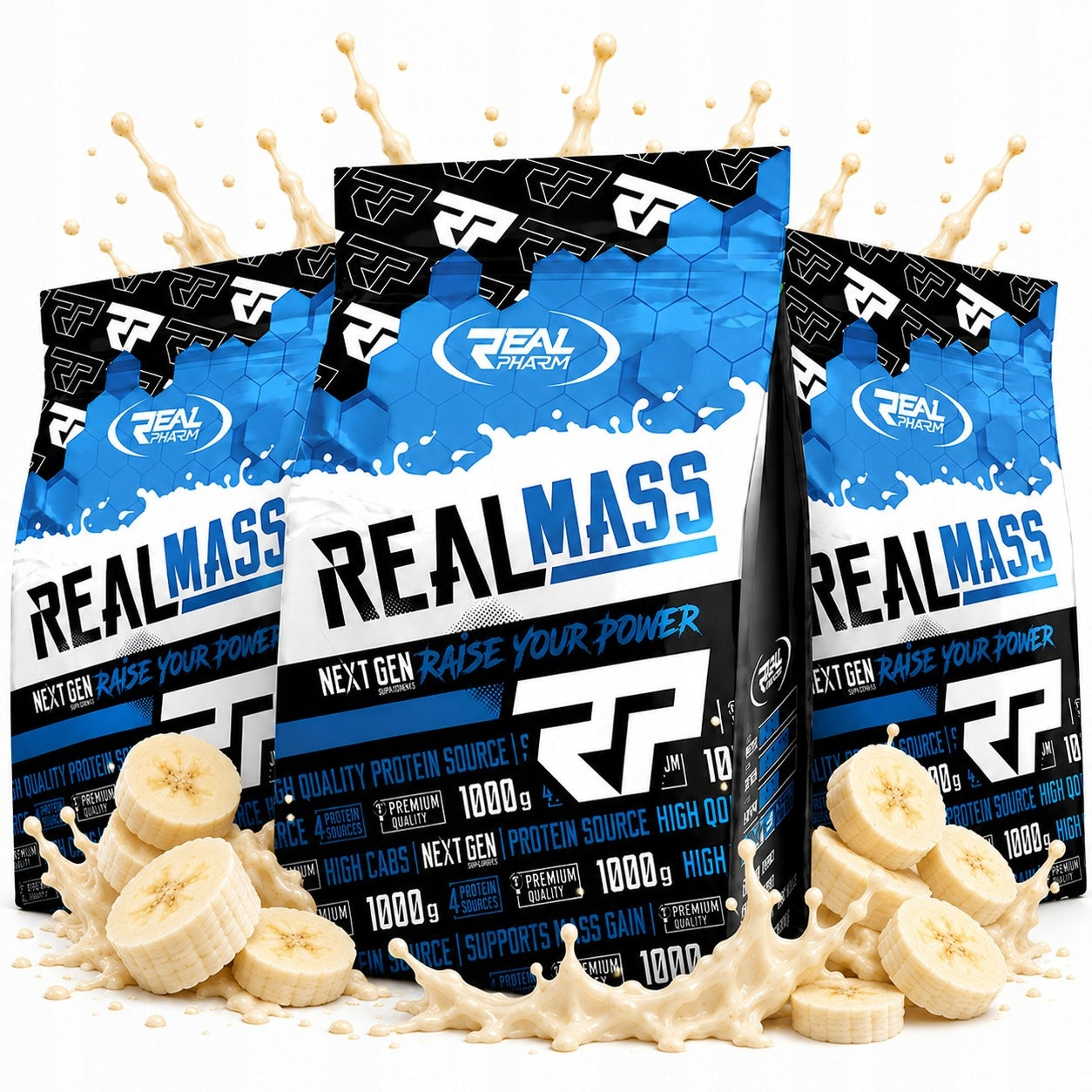 3x GAINER for mass PROTEIN CARBOHYDRATES 1KG Real Mass 1000g Banana