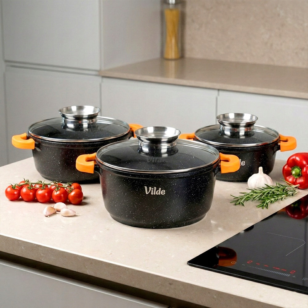 3x GRANITe pots set of gas pots induction VILDE 16 + 20 + 24 cm Packaging status original