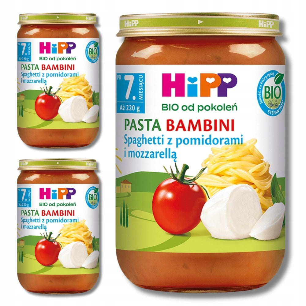 3x HiPP BIO Spaghetti with tomatoes and mozzarella 220g LUNCH after 7 months