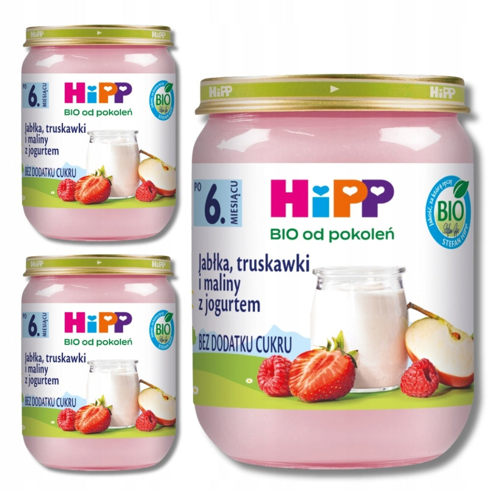 3x HiPP BIO Strawberries and Raspberries with yogurt 160g after 6 months