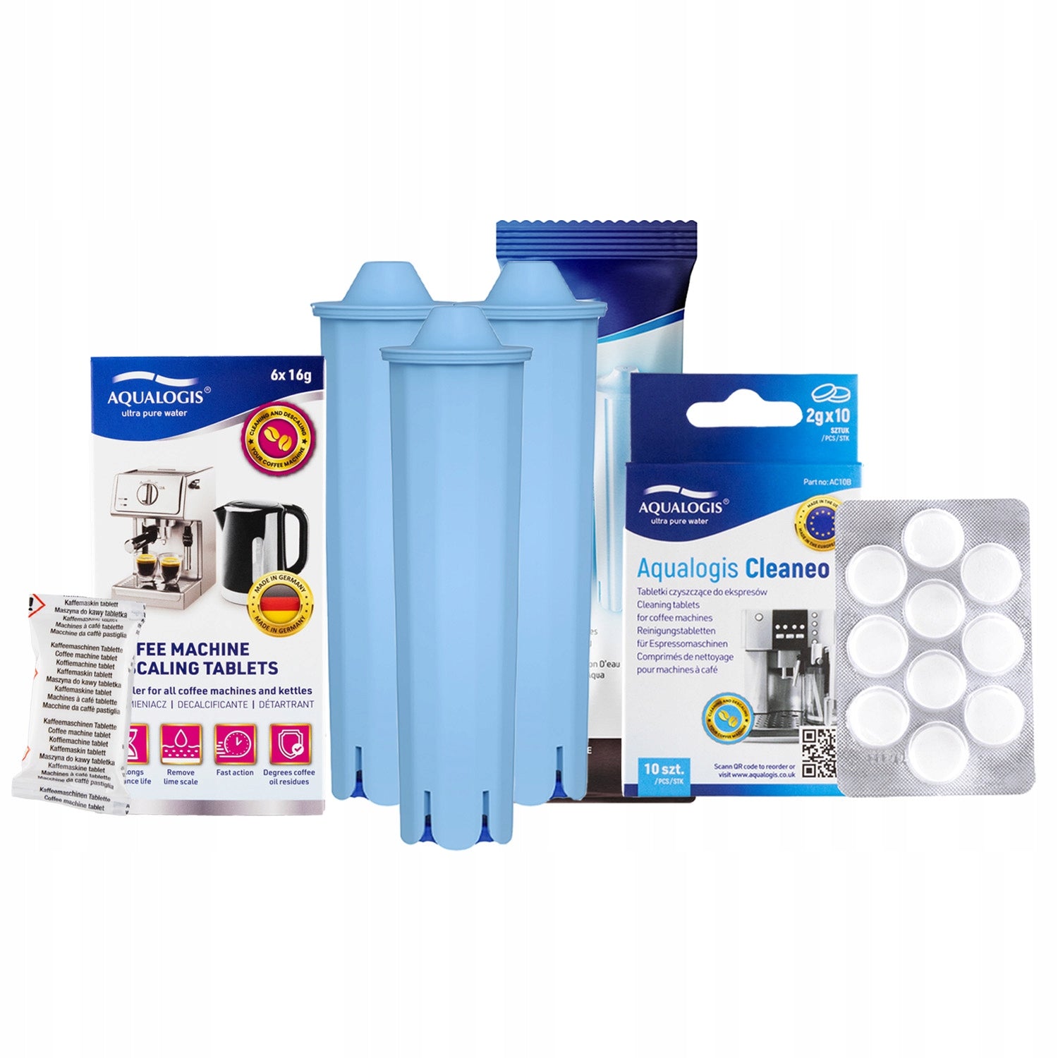 3x Jura AL-Blue Filter + Decalc Descaler + Cleaneo Tablets