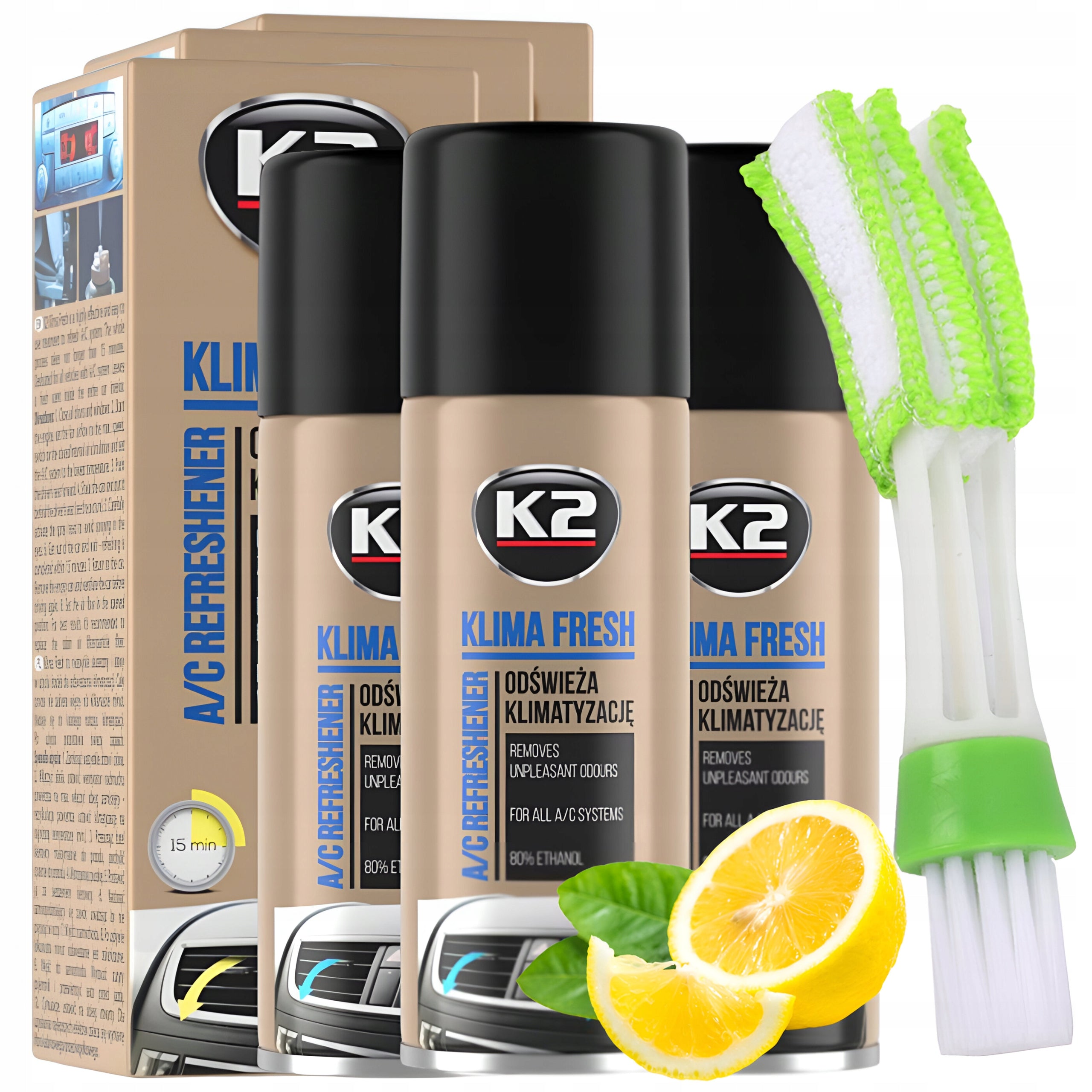 3x K2 KLIMA FRESH LEMON FOR AIR CONDITIONING CLEANING + AIR SUPPLY CLEANER