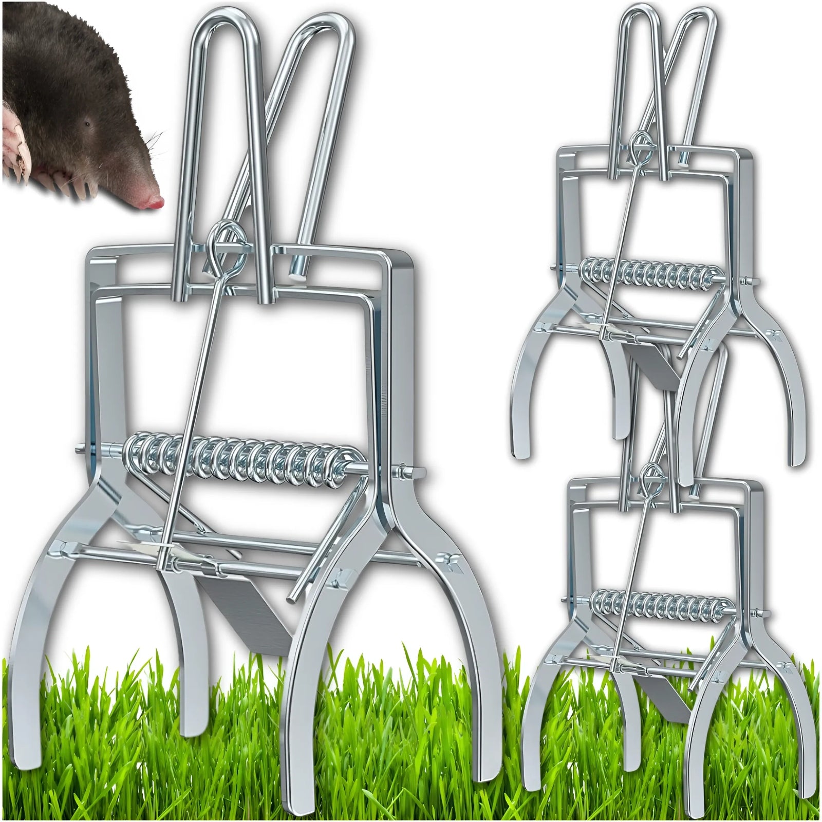 3x MOLE PAW TRAP VOLES PROFESSIONAL METAL GUILLOTINE MOLECATCHER Packaging status original