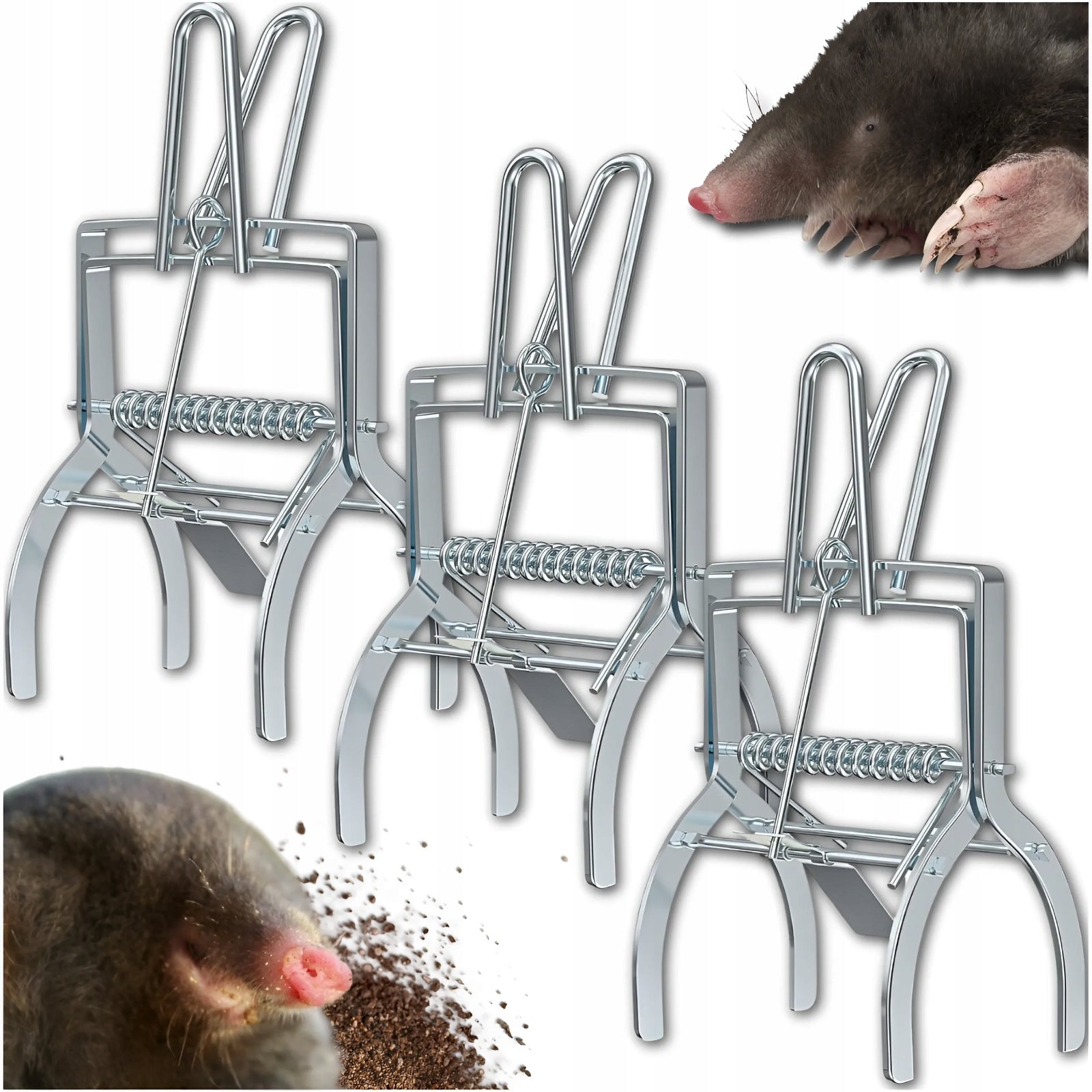 3x MOLE PAW TRAP VOLES PROFESSIONAL METAL GUILLOTINE MOLECATCHER