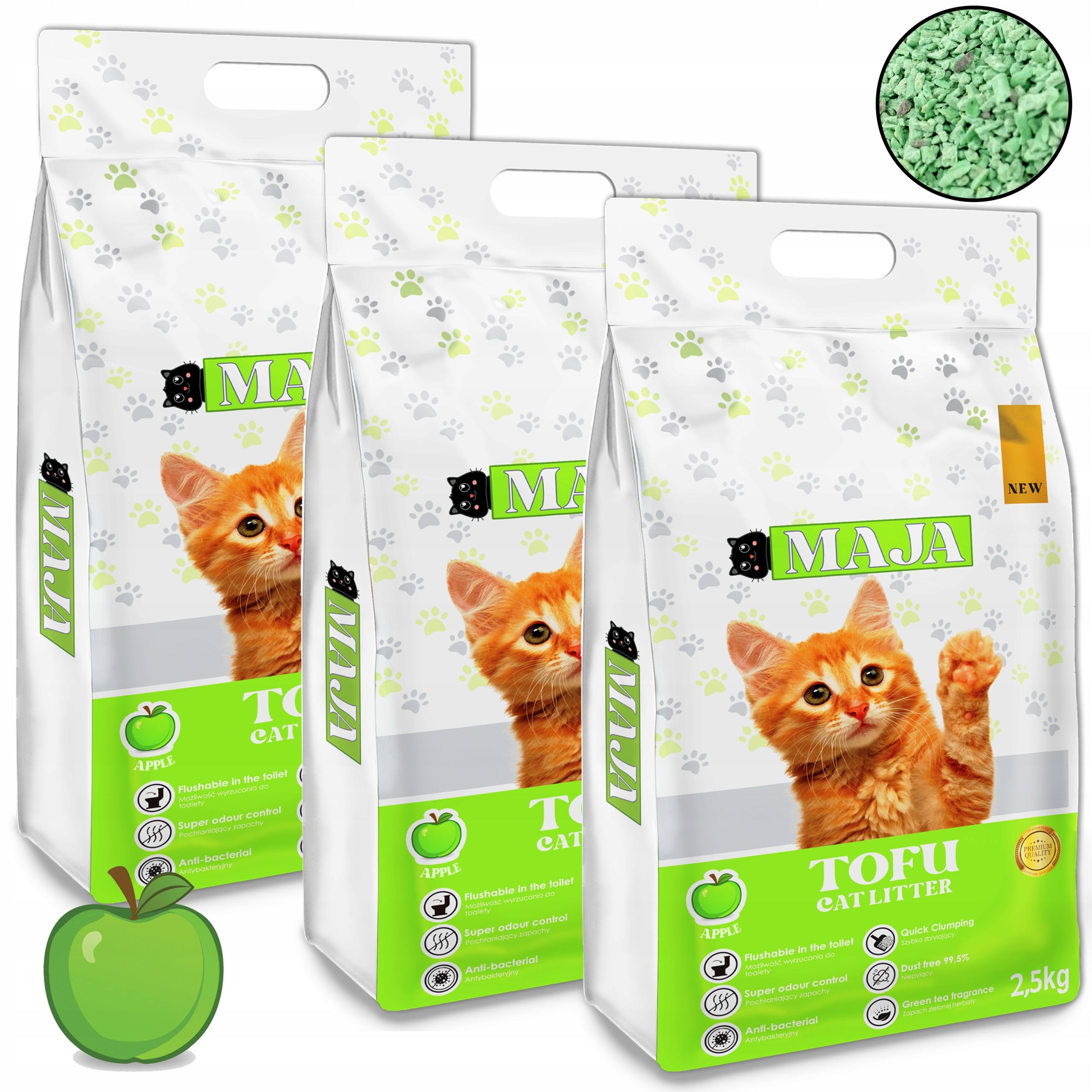 3x Organic Tofu Litter MAJA 2.5 kg Fragrance Set