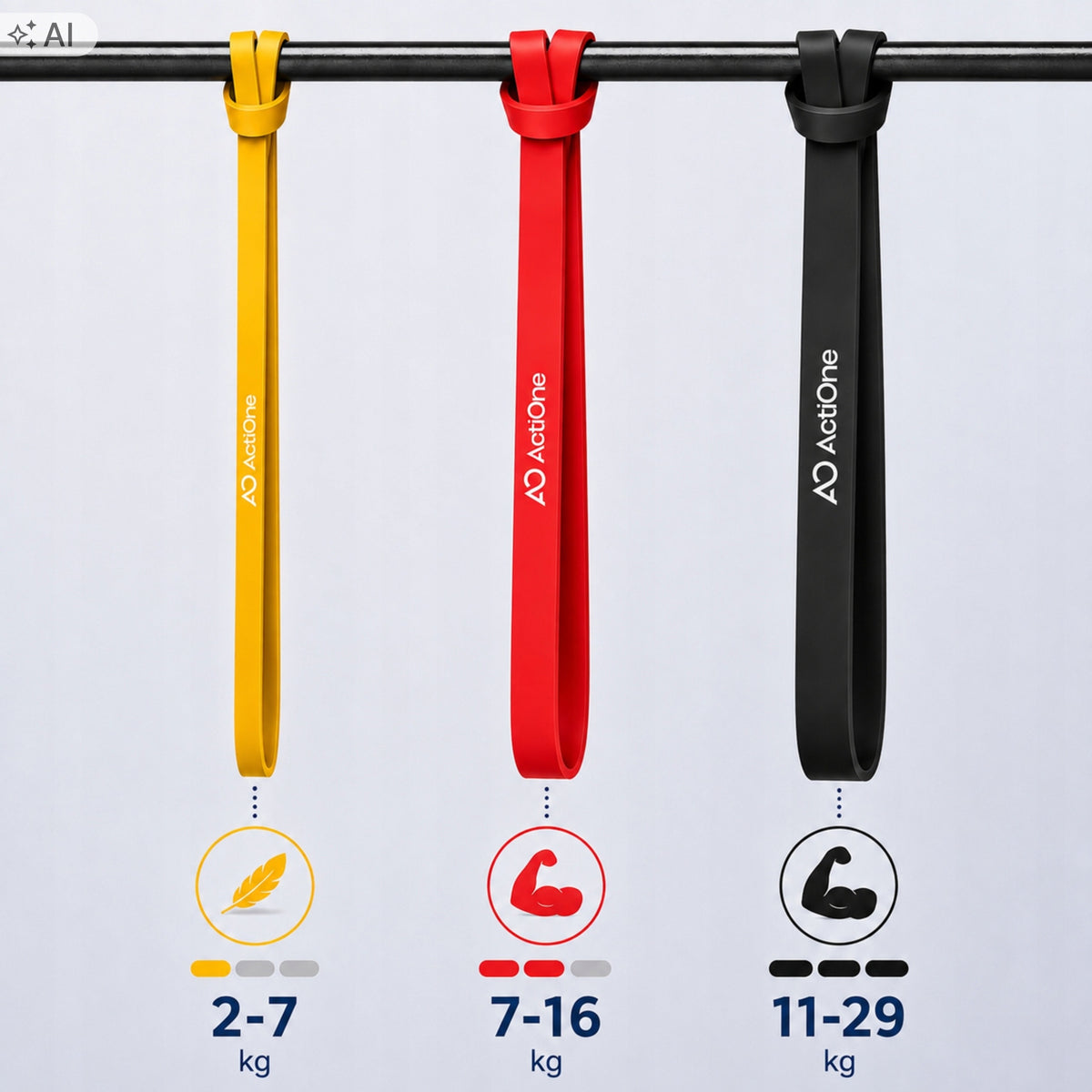 3x POWERBAND EXERCISE RUBBERS+BAG Rubber Strong Resistance Bands Fitness ActiOne Packaging status original