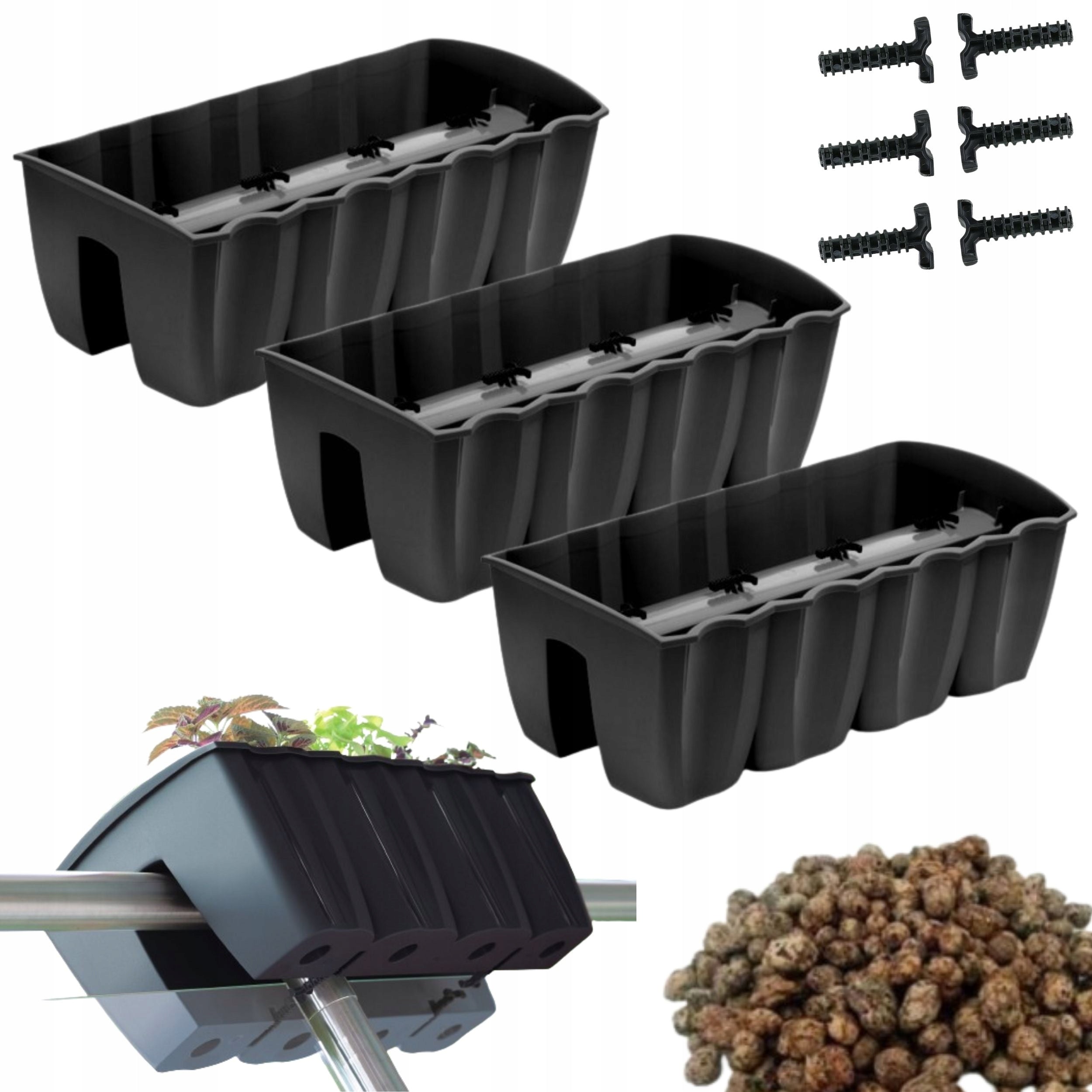 3x Railing box DCRO600, Balcony flowerpot + expanded clay 5l