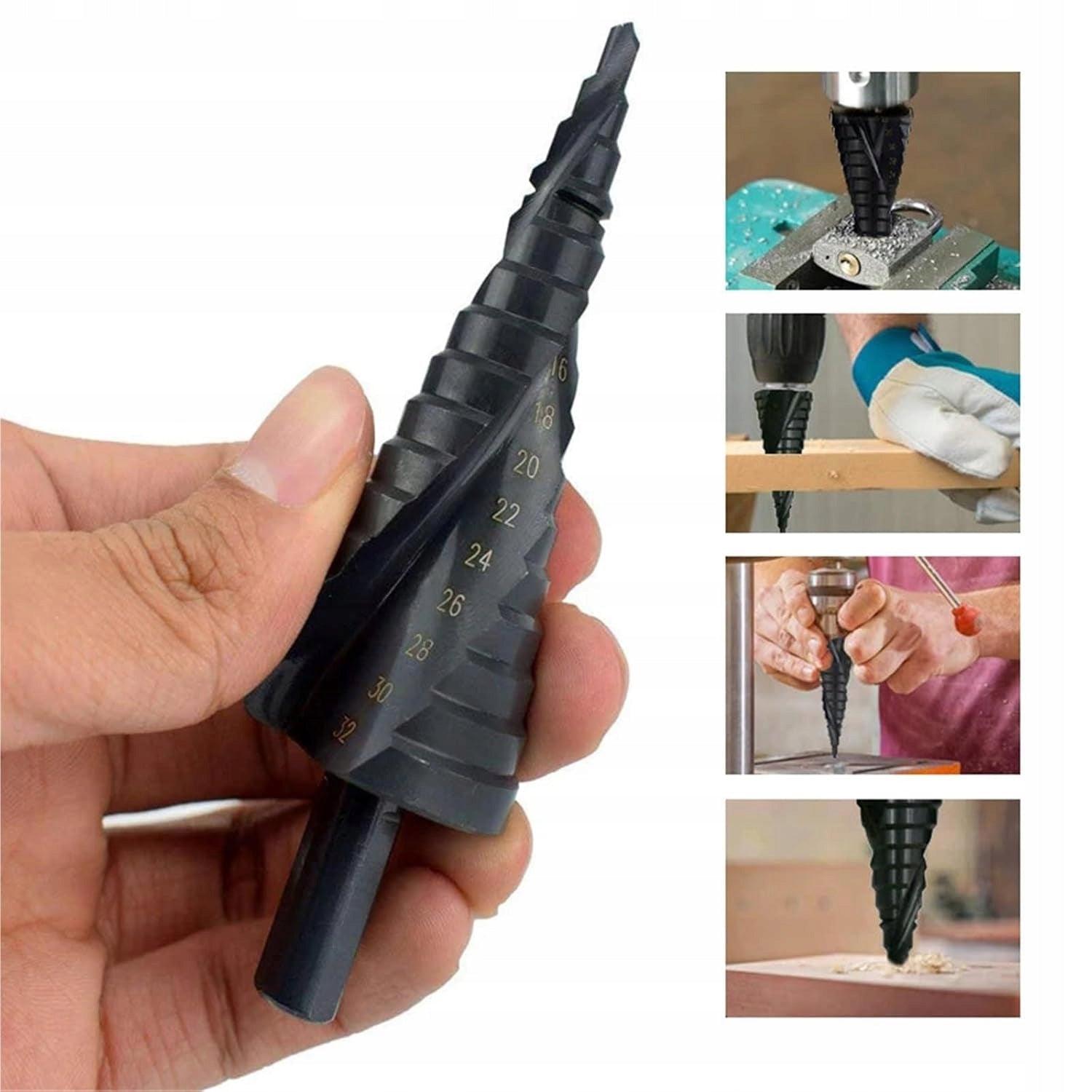 3x SPIRAL HSS Step Tapered Drill Bit for Wood Metal 4-32MM Set Manufacturer code WIERTŁO STOŻKOWE DO METALU 6 8 10MM MOCNE