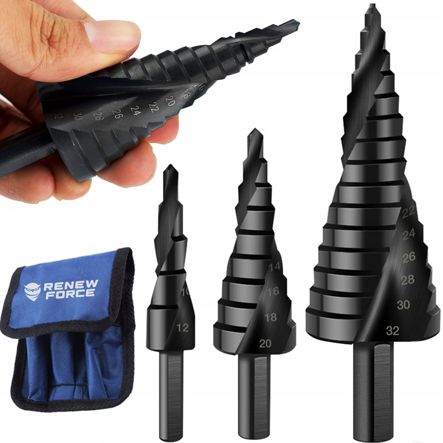3x SPIRAL HSS Step Tapered Drill Bit for Wood Metal 4-32MM Set