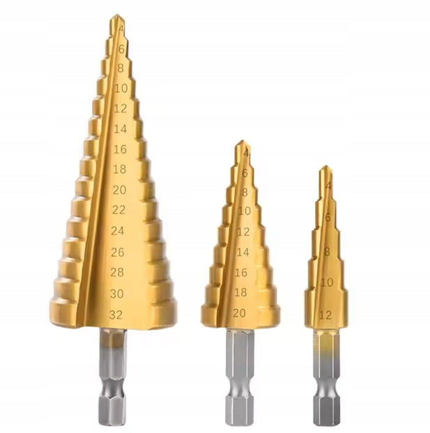 3x STEP TAPERED DRILL BITS FOR METAL WOOD PLASTIC SHEET METAL SET 4-32mm Manufacturer code 54965231