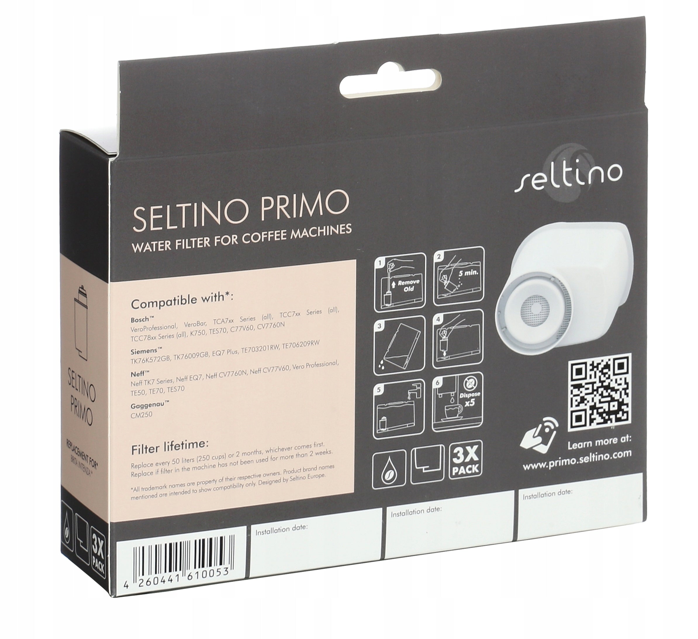 3x Seltino PRIMO water filter for Siemens machine Manufacturer code Primo
