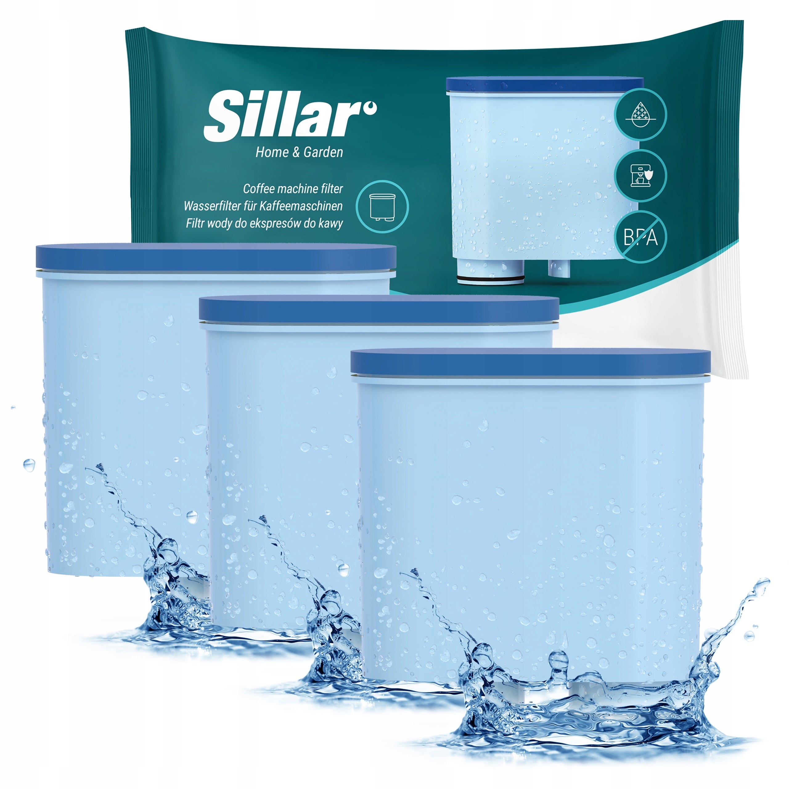 3x Sillar water filter for Philips Saeco LatteGO Latte Go 5400