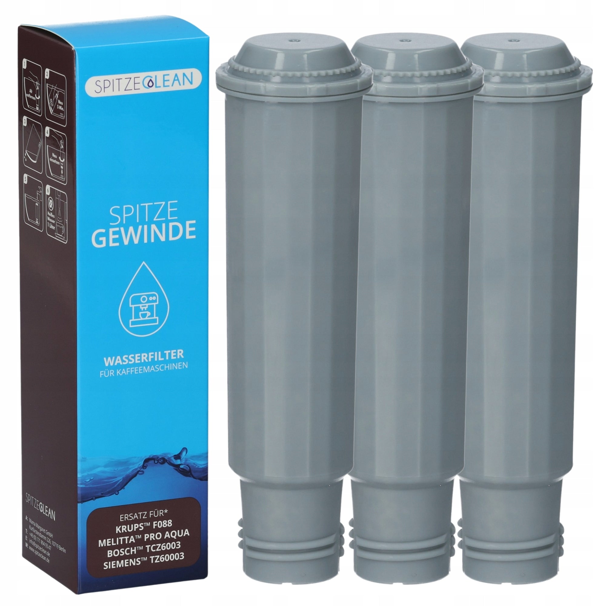 3x Spitze Gewinde filter for KRUPS machine replacement for F088 tablets CLEAN Manufacturer code 3x Filtr do Krups Spitze Gewinde + tabletki