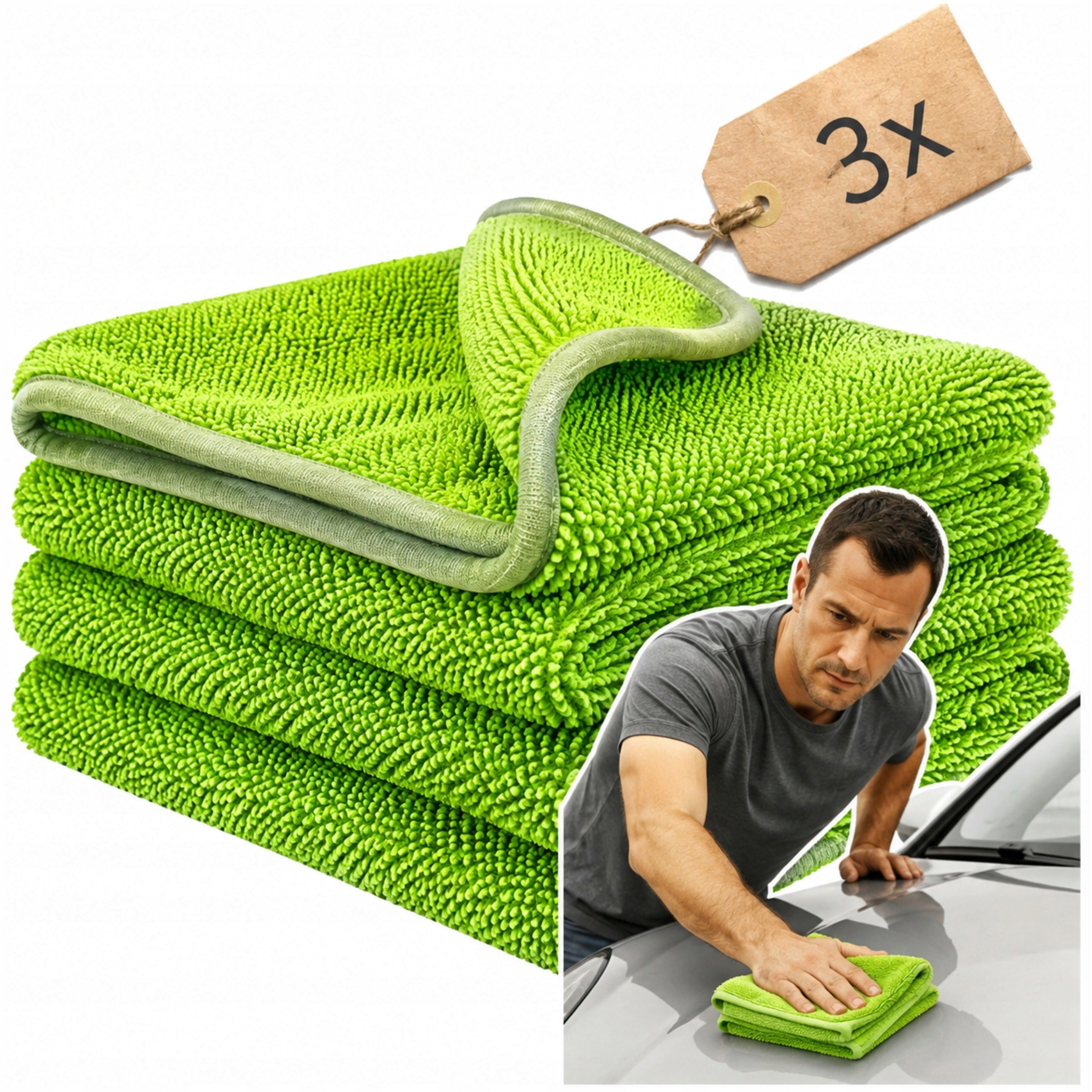 3x TOWEL FOR DRYING CAR PAINT QUICK-DRYING MICROFIBER 50X60 CM