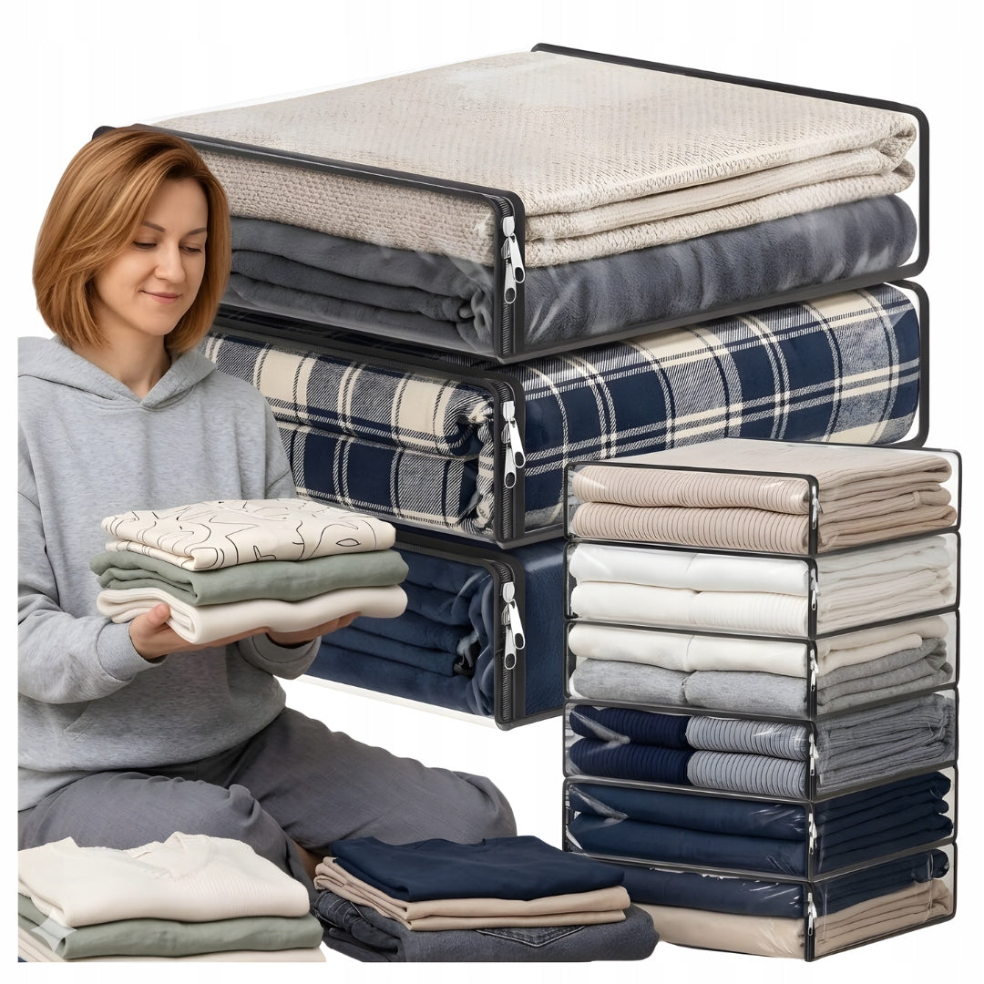 3x TRANSPARENT BEDDING CLOTHES STORAGE BAGS WITH ZIPPER ORGANIZER